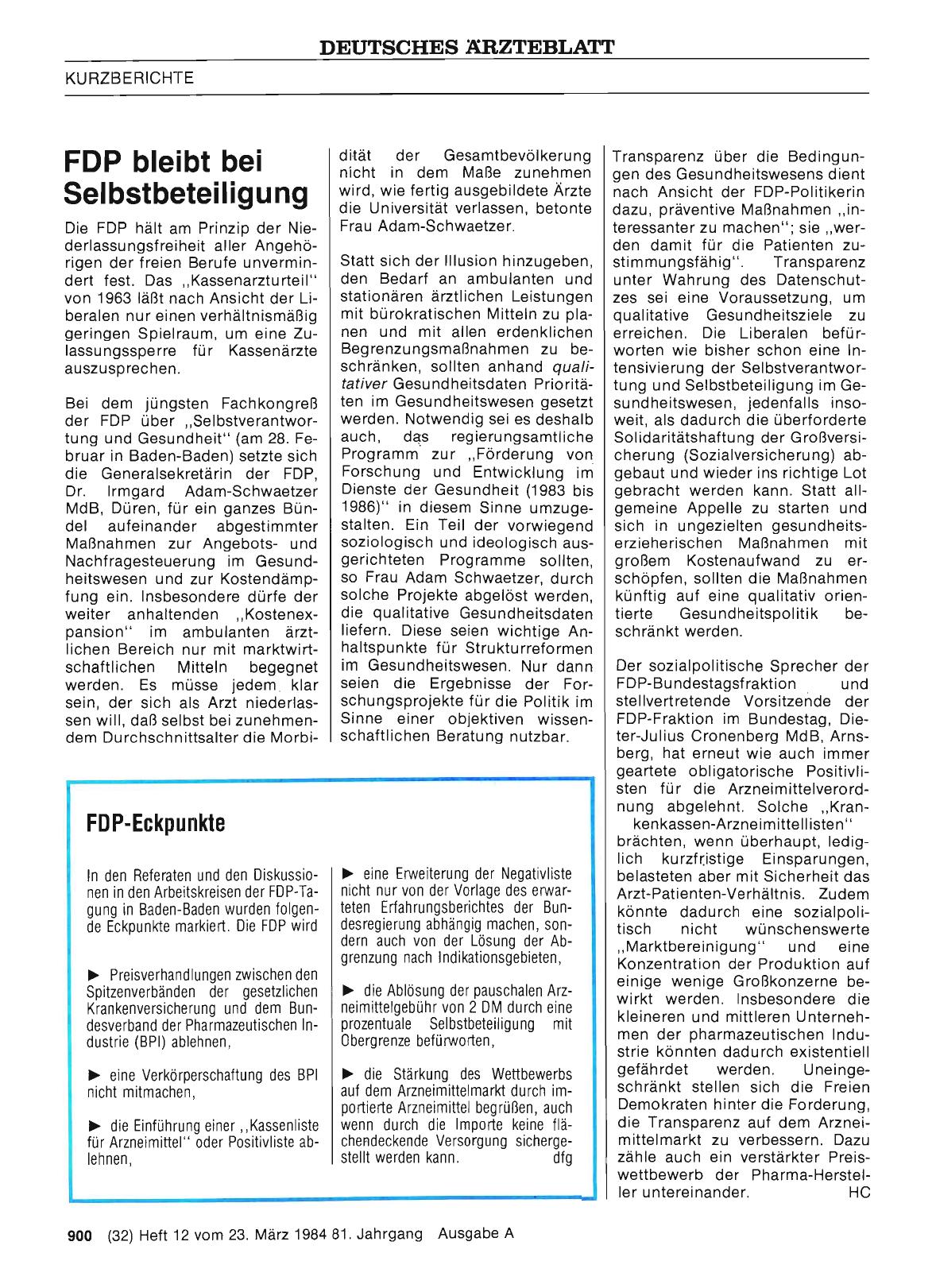 Vorschauseite 1: FDP bleibt bei Selbstbeteiligung