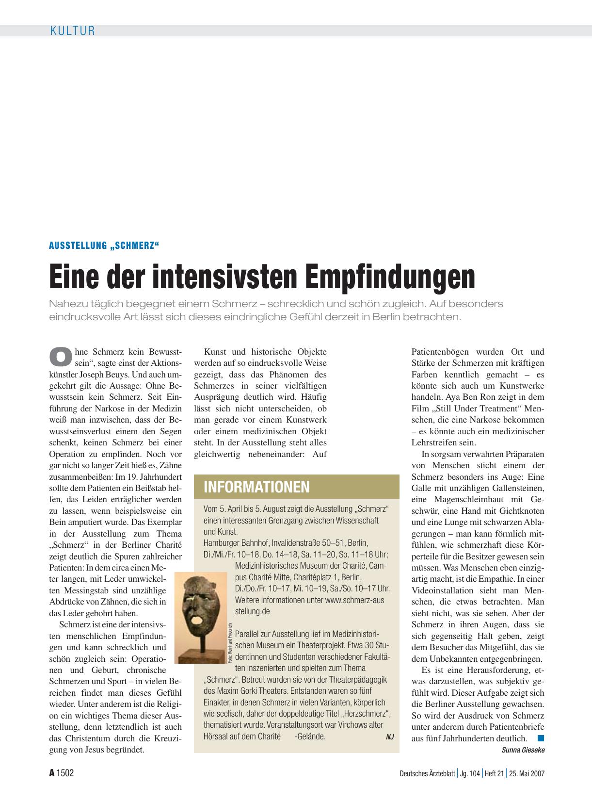 Vorschauseite 1: Informationen: Ausstellung „Schmerz“