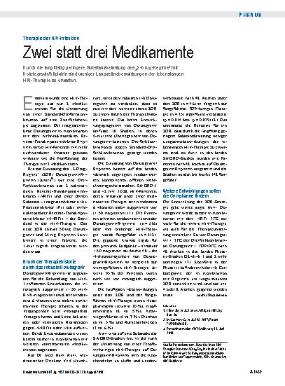 Vorschauseite 1: Therapie der HIV-Infektion: Zwei statt drei Medikamente