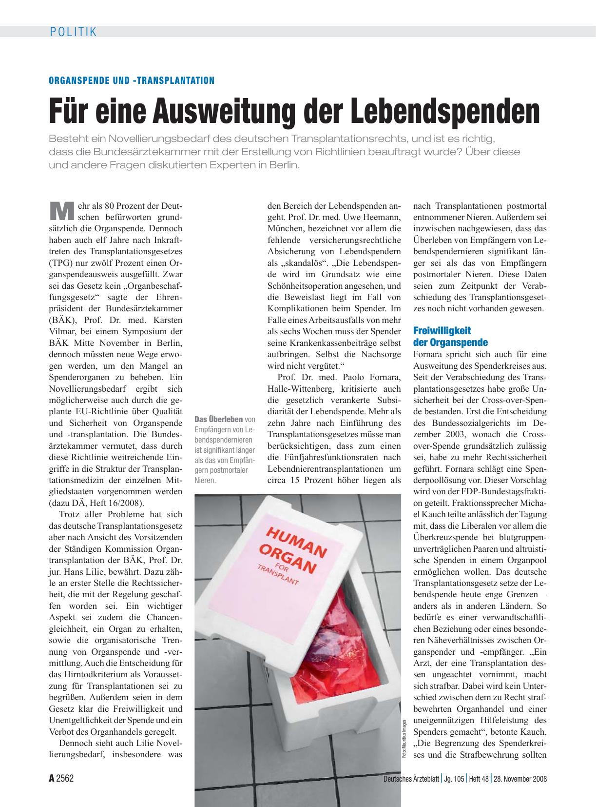 Vorschauseite 1: Organspende und -transplantation: Für eine Ausweitung der Lebendspenden