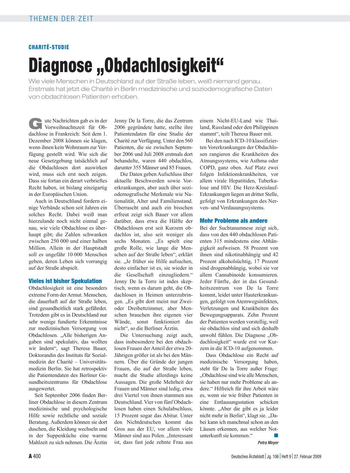 Vorschauseite 1: Charité-Studie: Diagnose „Obdachlosigkeit“