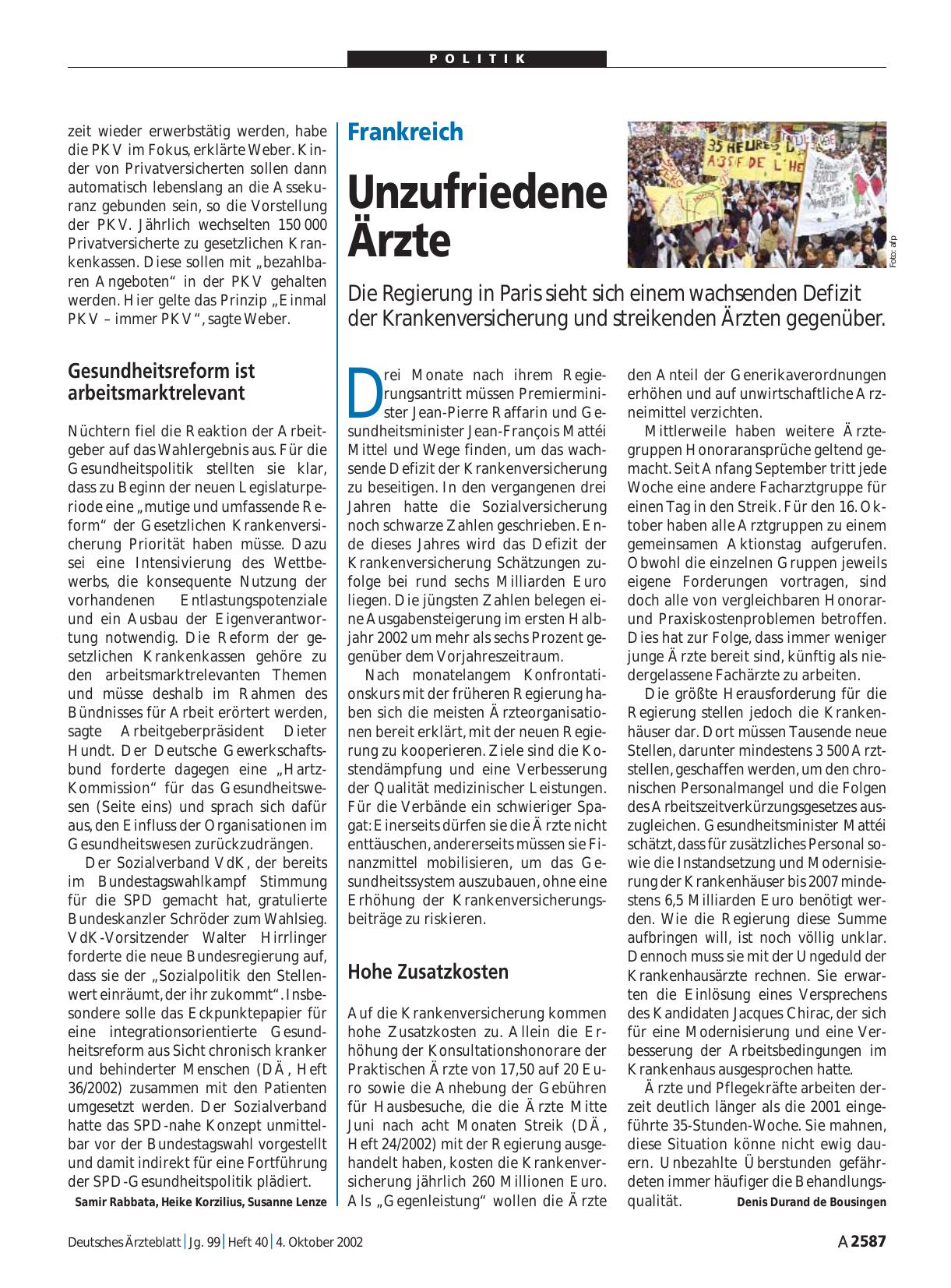 Vorschauseite 1: Frankreich: Unzufriedene Ärzte