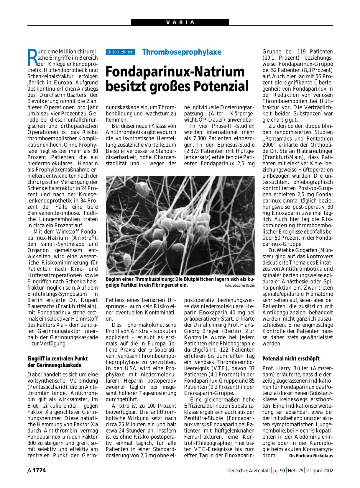 Vorschauseite 1: Thromboseprophylaxe: Fondaparinux-Natrium besitzt großes Potenzial