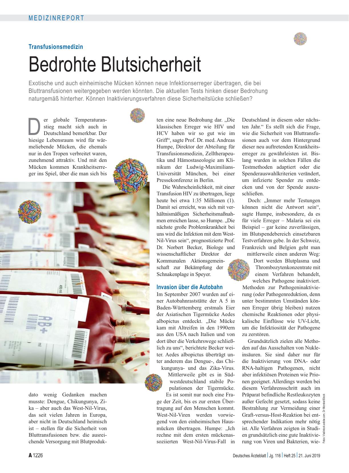 Vorschauseite 1: Transfusionsmedizin: Bedrohte Blutsicherheit