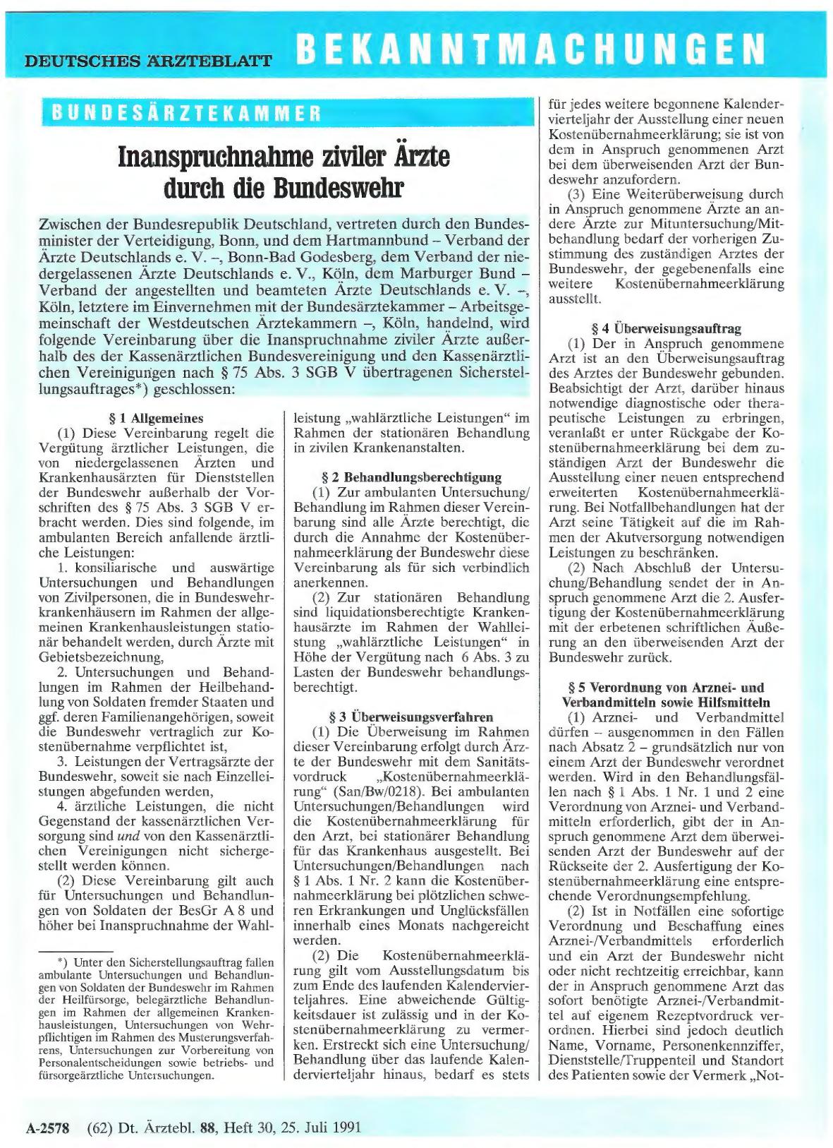 Vorschauseite 1: Inanspruchnahme ziviler Ärzte durch die Bundeswehr