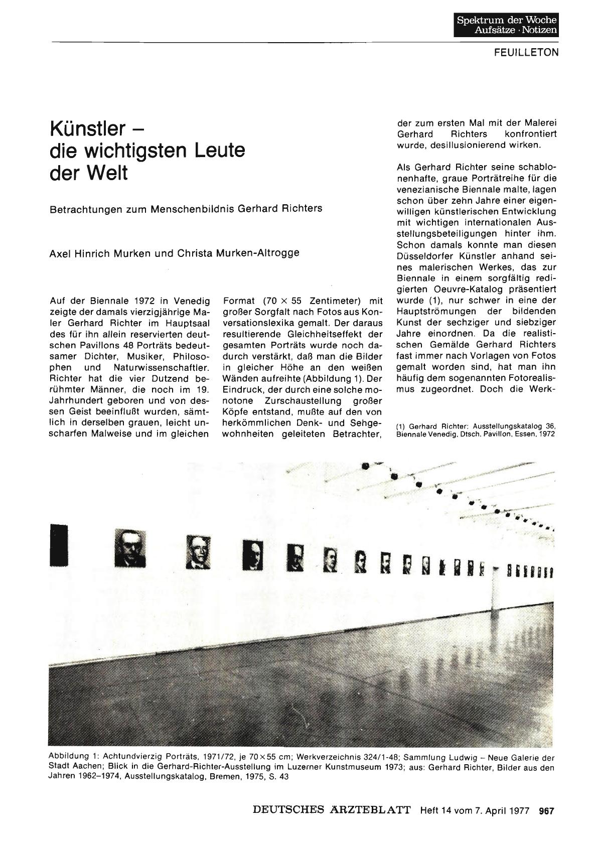 Vorschauseite 1: Künstler — die wichtigsten Leute der Welt: Betrachtungen zum Menschenbildnis Gerhard Richters