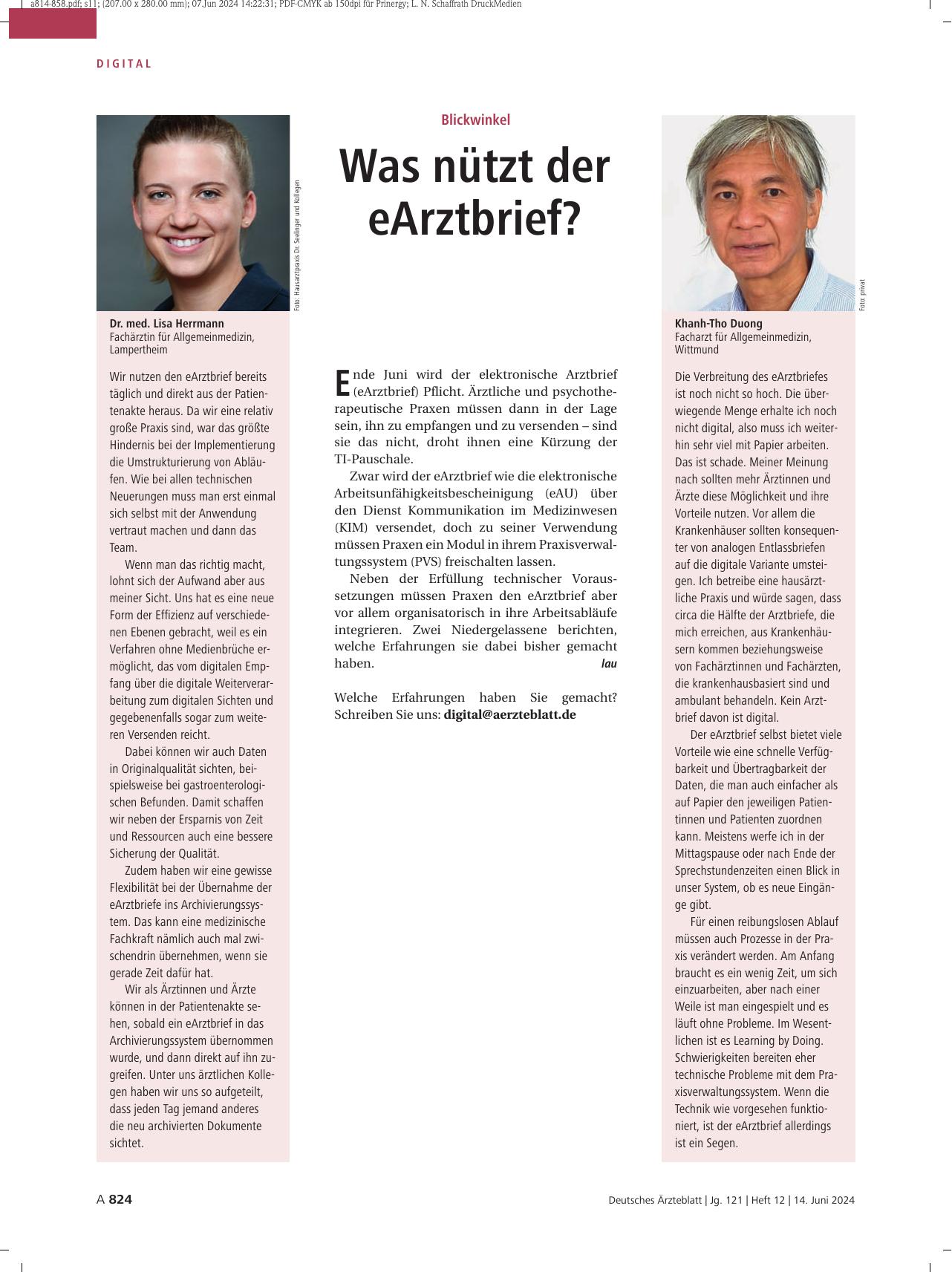 Vorschauseite 1: Blickwinkel: Was nützt der eArztbrief?
