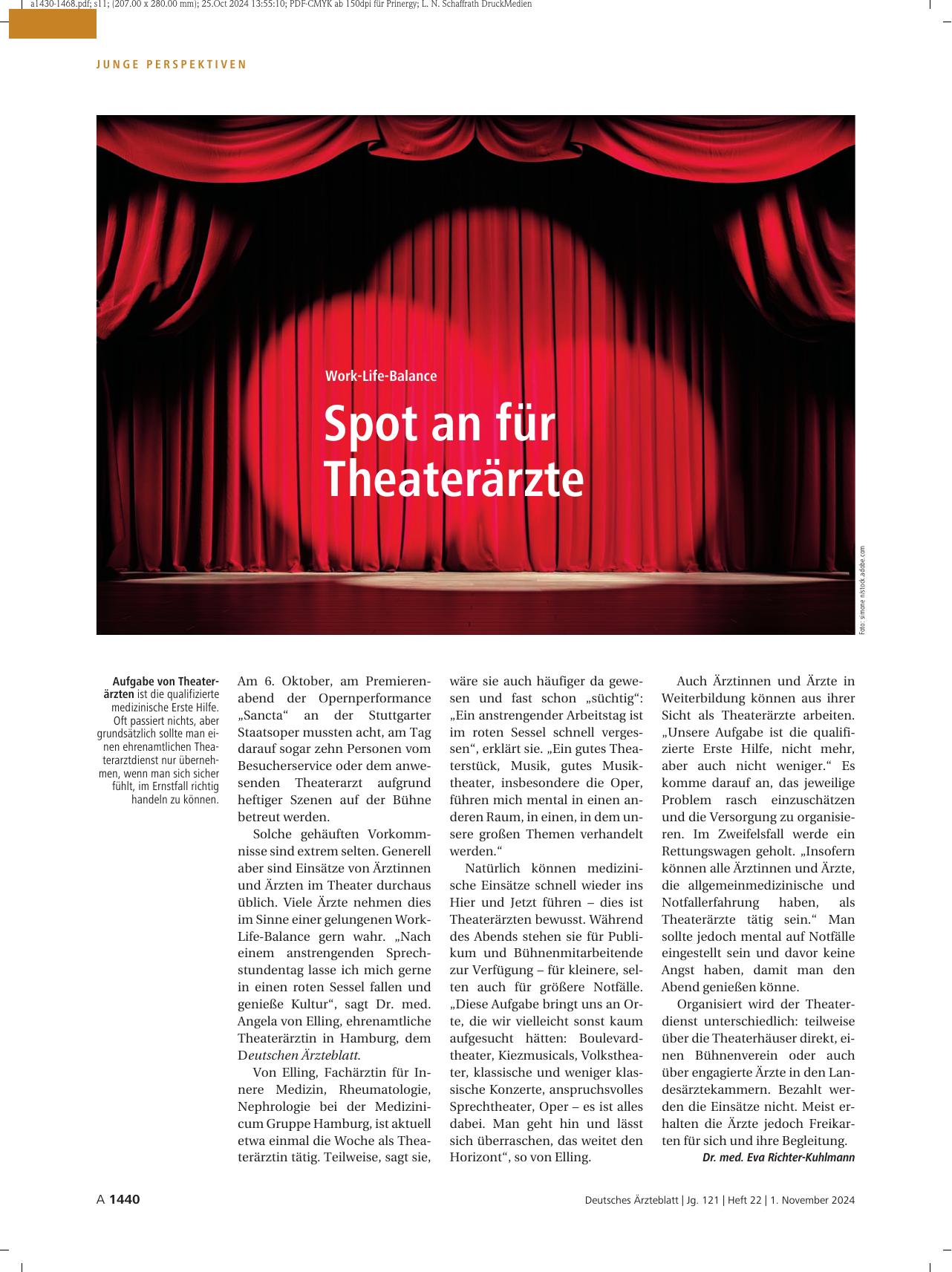 Vorschauseite 1: Work-Life-Balance: Spot on für Theaterärzte