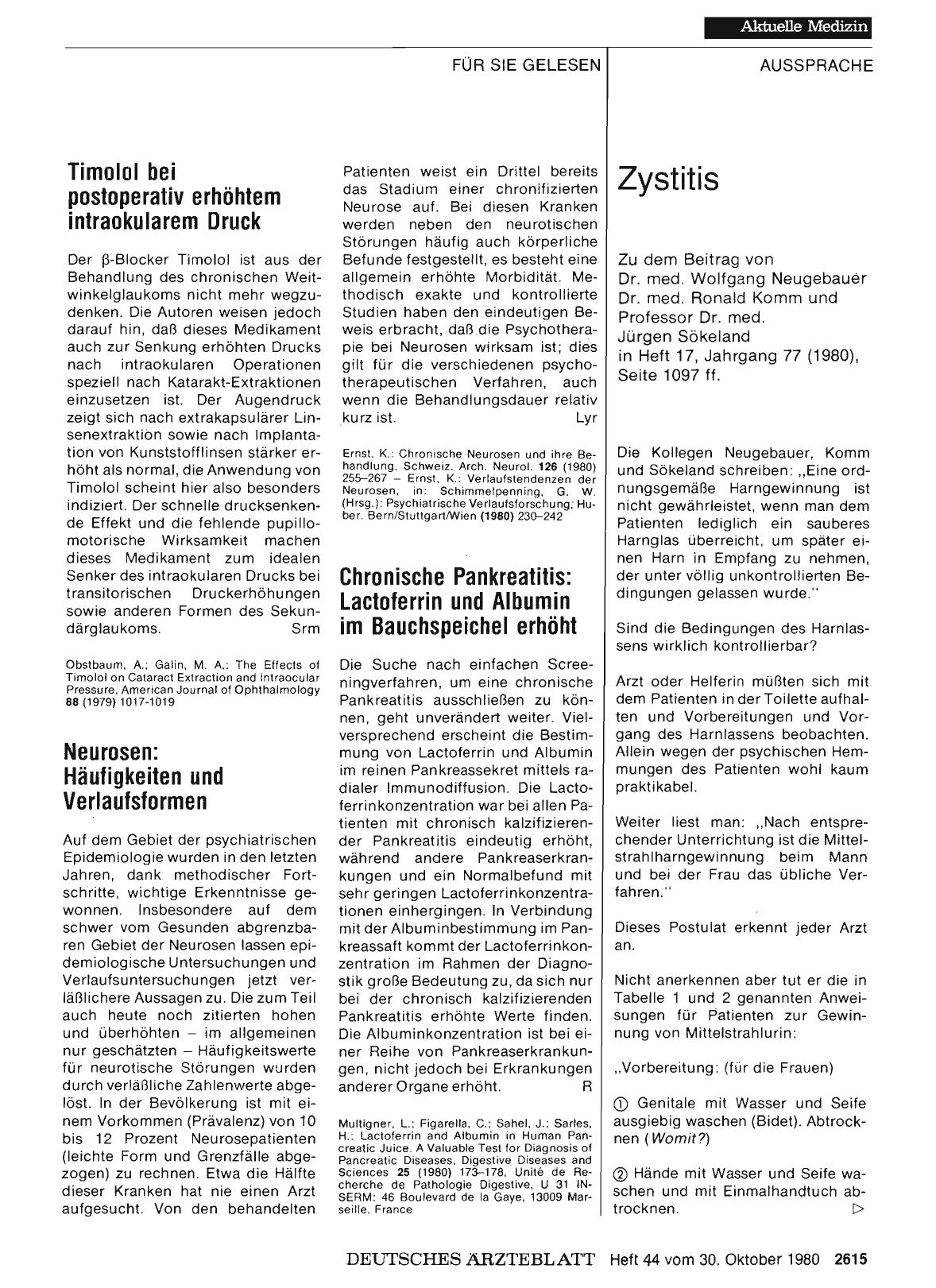 Vorschauseite 1: Timolol bei postoperativ erhöhtem intraokularem Druck