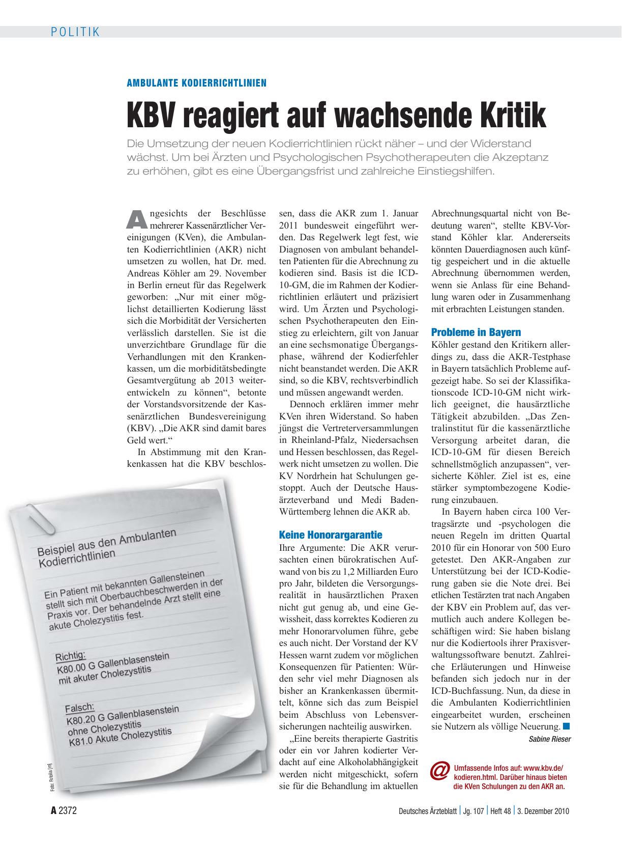Vorschauseite 1: Ambulante Kodierrichtlinien: KBV reagiert auf wachsende Kritik