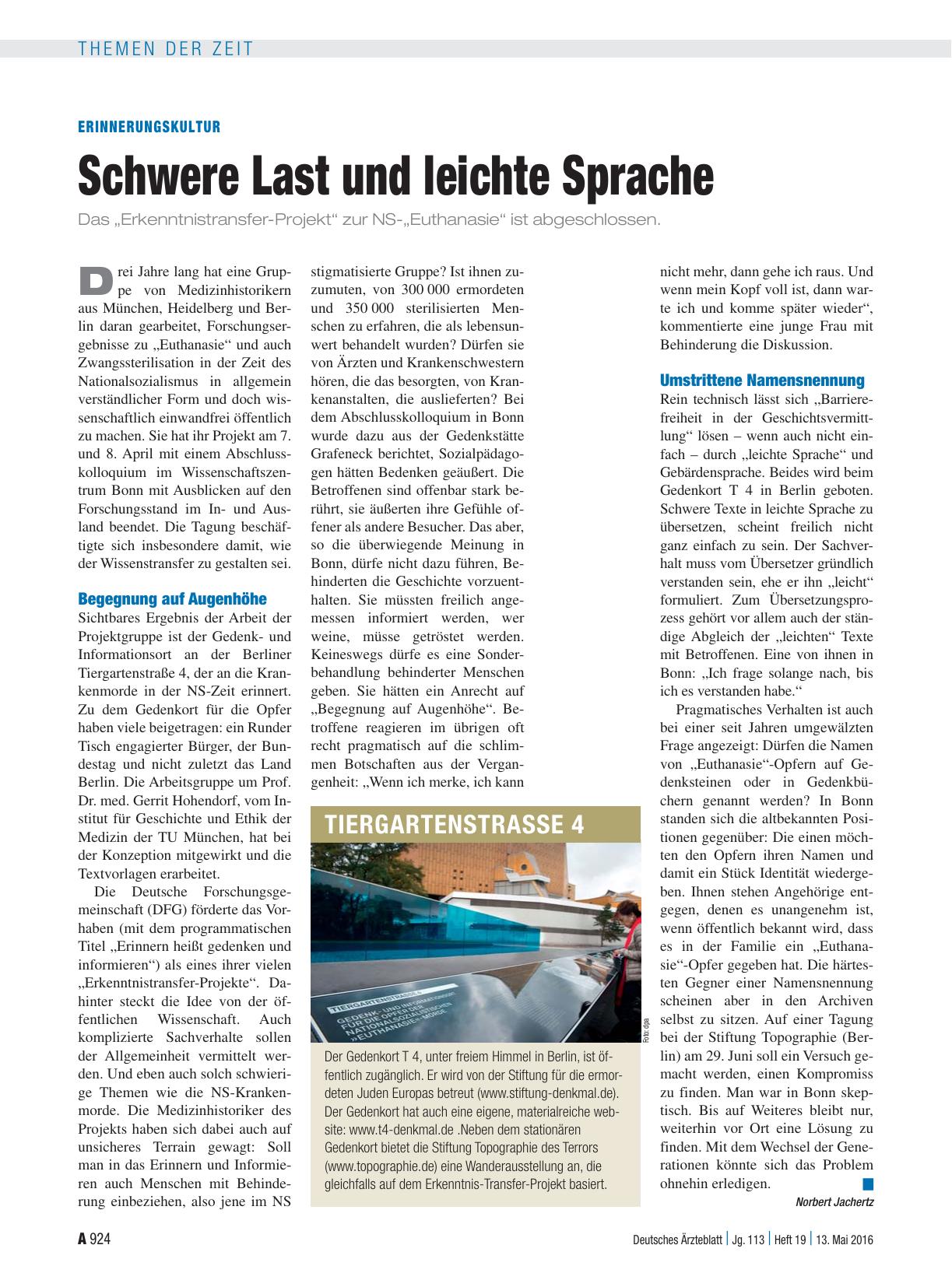Vorschauseite 1: Erinnerungskultur: Schwere Last und leichte Sprache