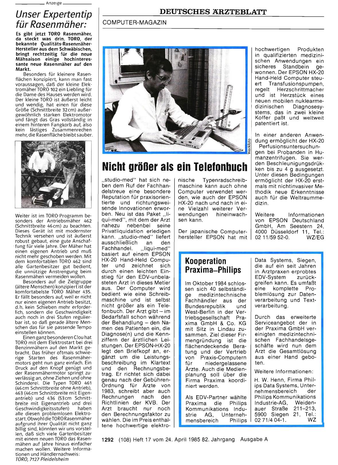 Vorschauseite 1: Kooperation Praxima—Philips