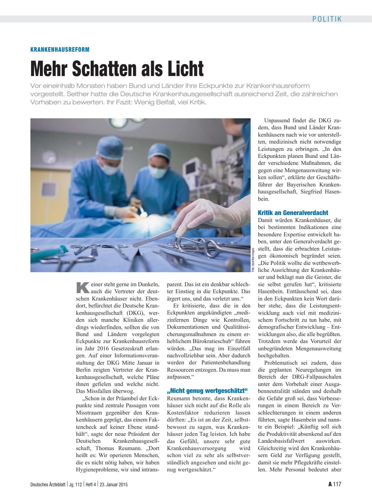 Vorschauseite 1: Krankenhausreform: Mehr Schatten als Licht