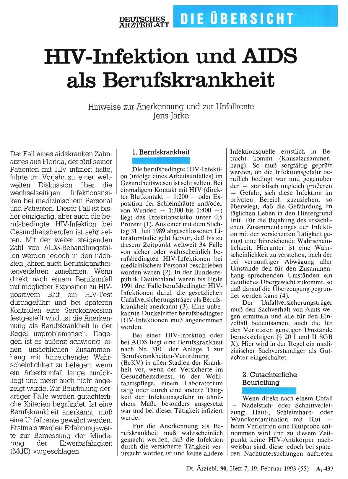 Vorschauseite 1: HIV-Infektion und AIDS als Berufskrankheit