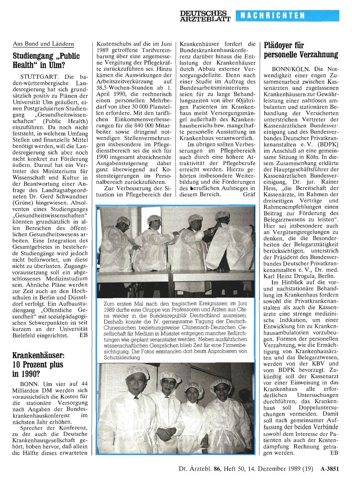 Vorschauseite 1: Krankenhäuser: 10 Prozent plus in 1990?