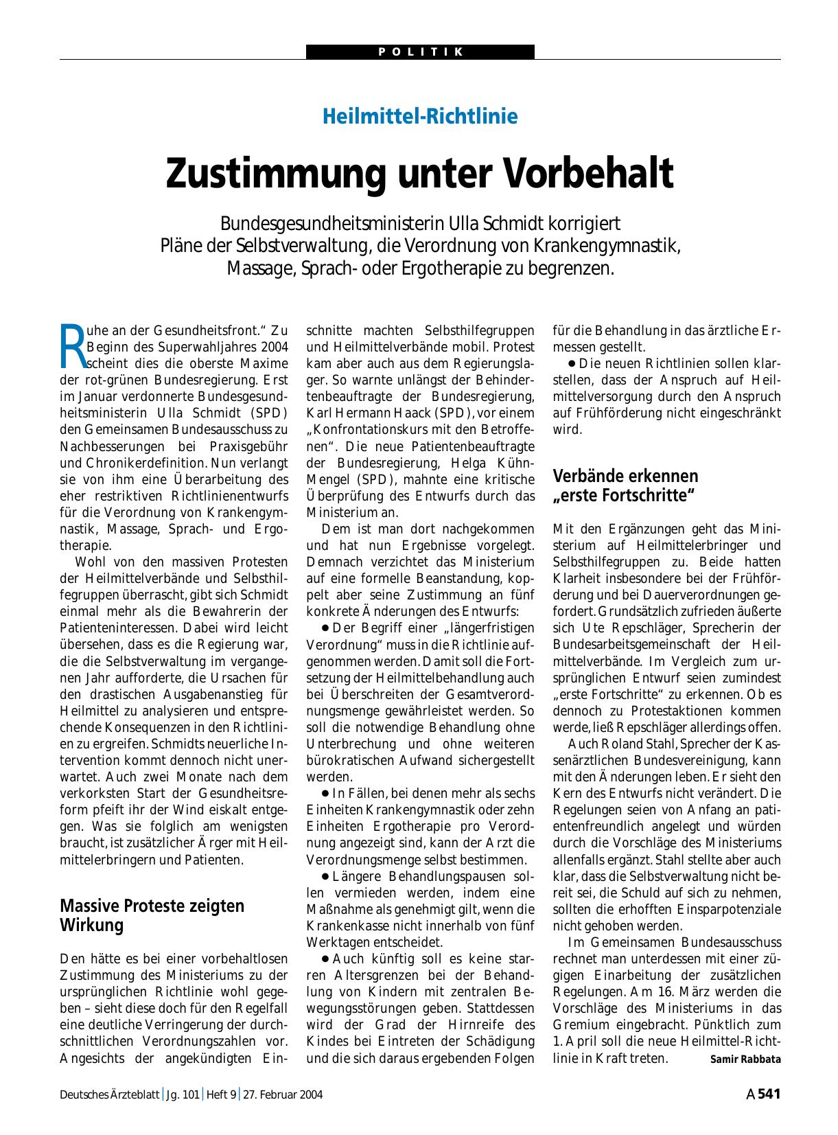 Vorschauseite 1: Heilmittel-Richtlinie: Zustimmung unter Vorbehalt