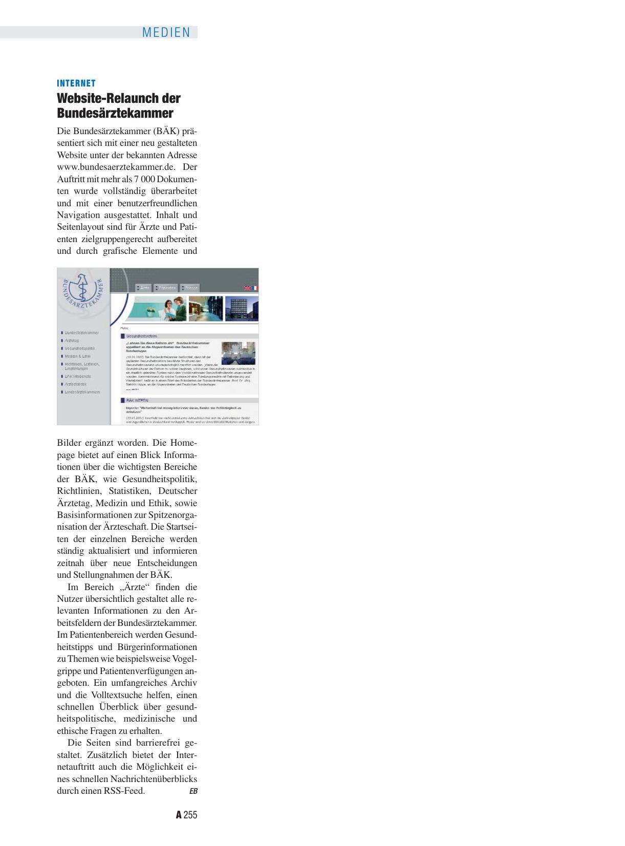 Vorschauseite 1: Internet: Website-Relaunch der Bundesärztekammer