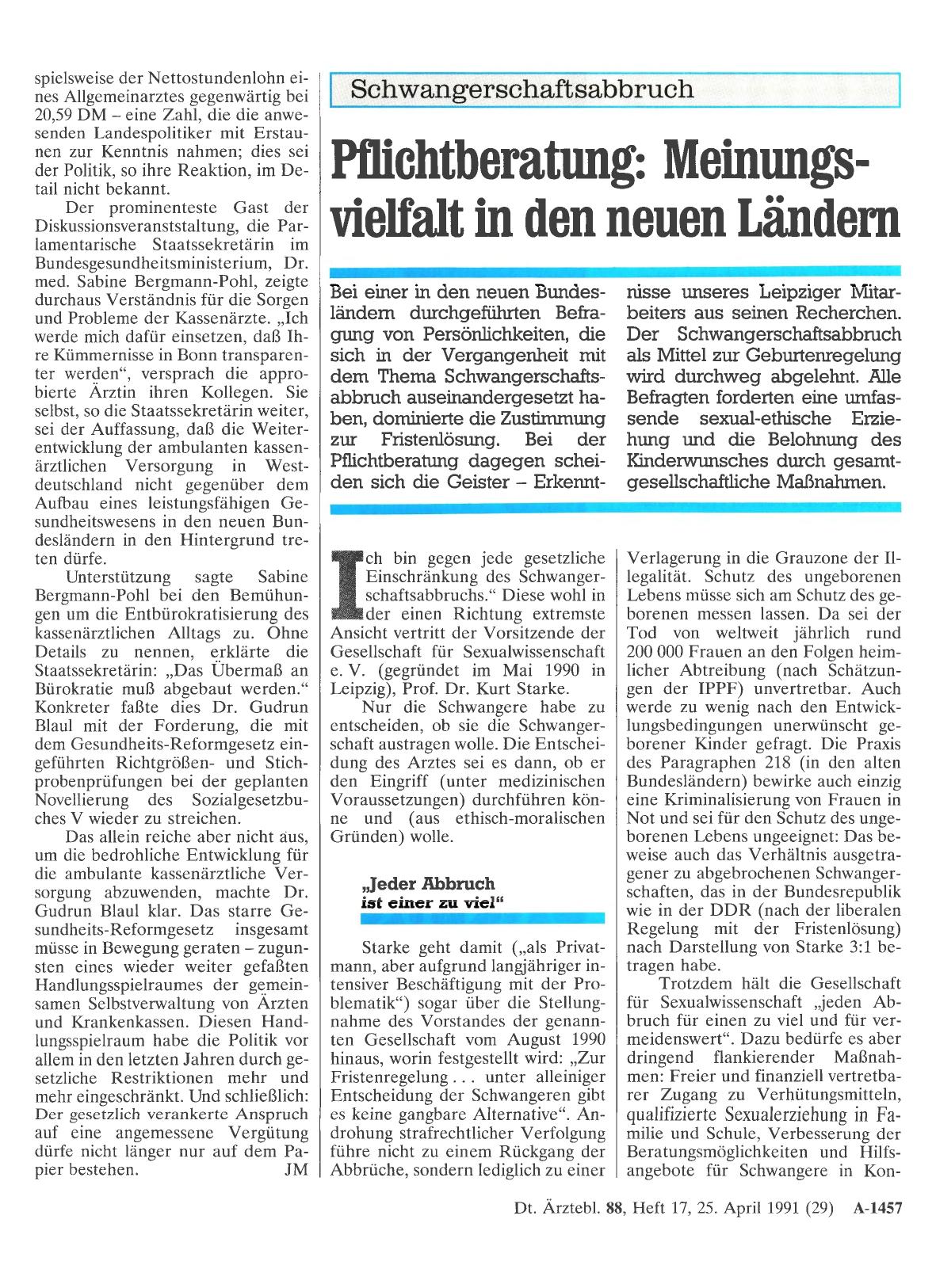 Vorschauseite 1: Schwangerschaftsabbruch: Pflichtberatung: Meinungsvielfalt in den neuen Ländern