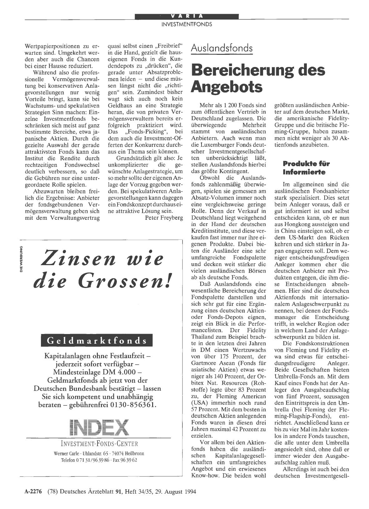 Vorschauseite 1: Auslandsfonds: Bereicherung des Angebots