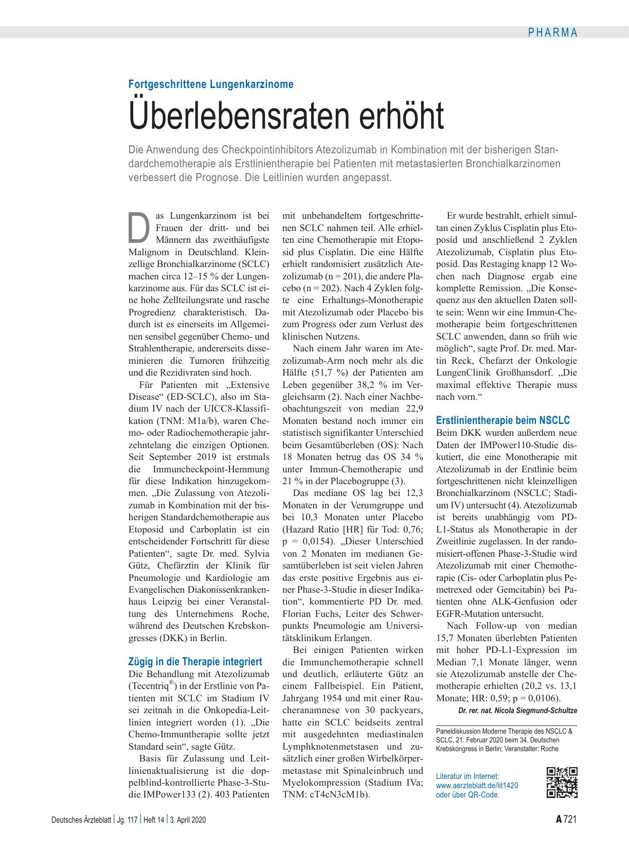 Vorschauseite 1: Fortgeschrittene Lungenkarzinome: Überlebensraten erhöht