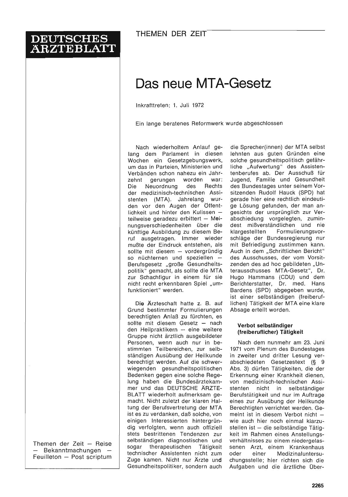 Vorschauseite 1: Das neue MTA-Gesetz