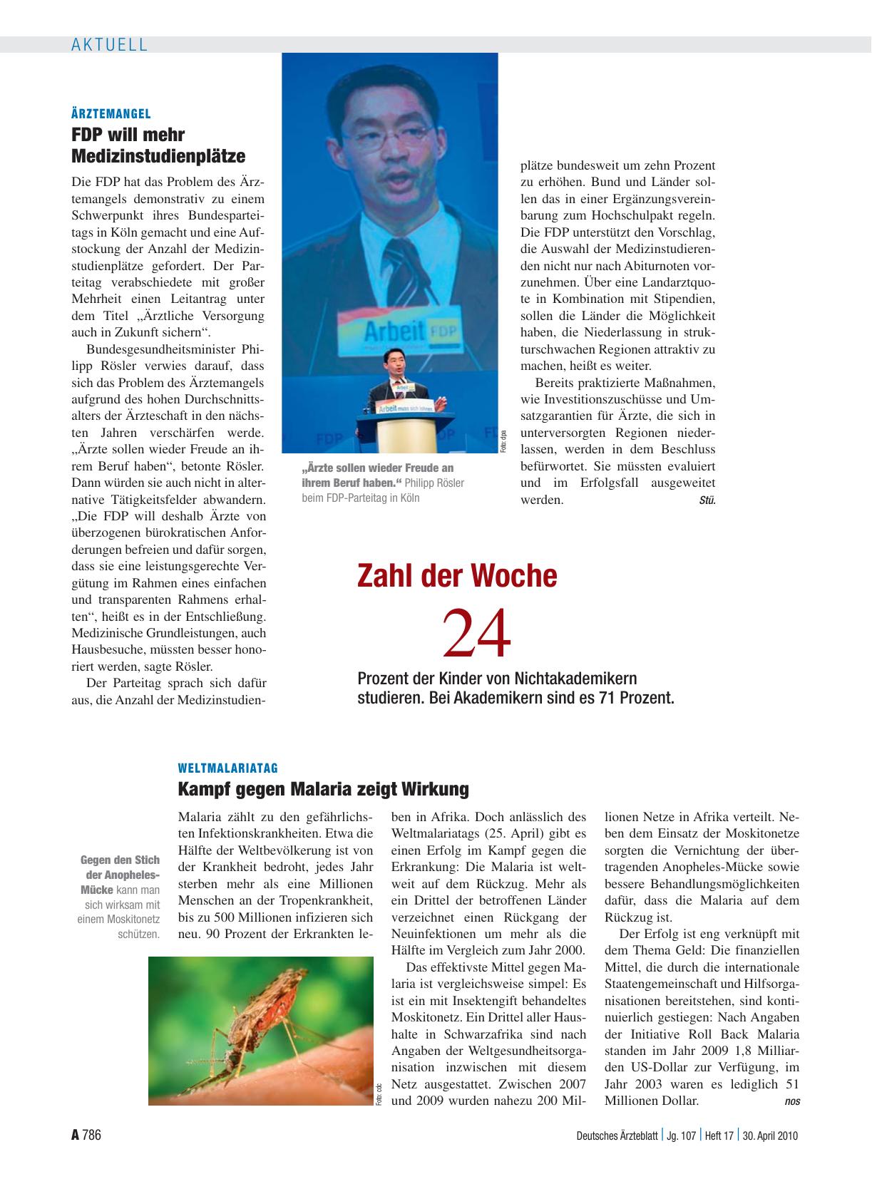 Vorschauseite 1: Weltmalariatag: Kampf gegen Malaria zeigt Wirkung