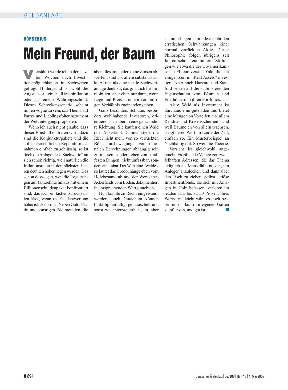 Vorschauseite 1: Börsebius: Mein Freund, der Baum