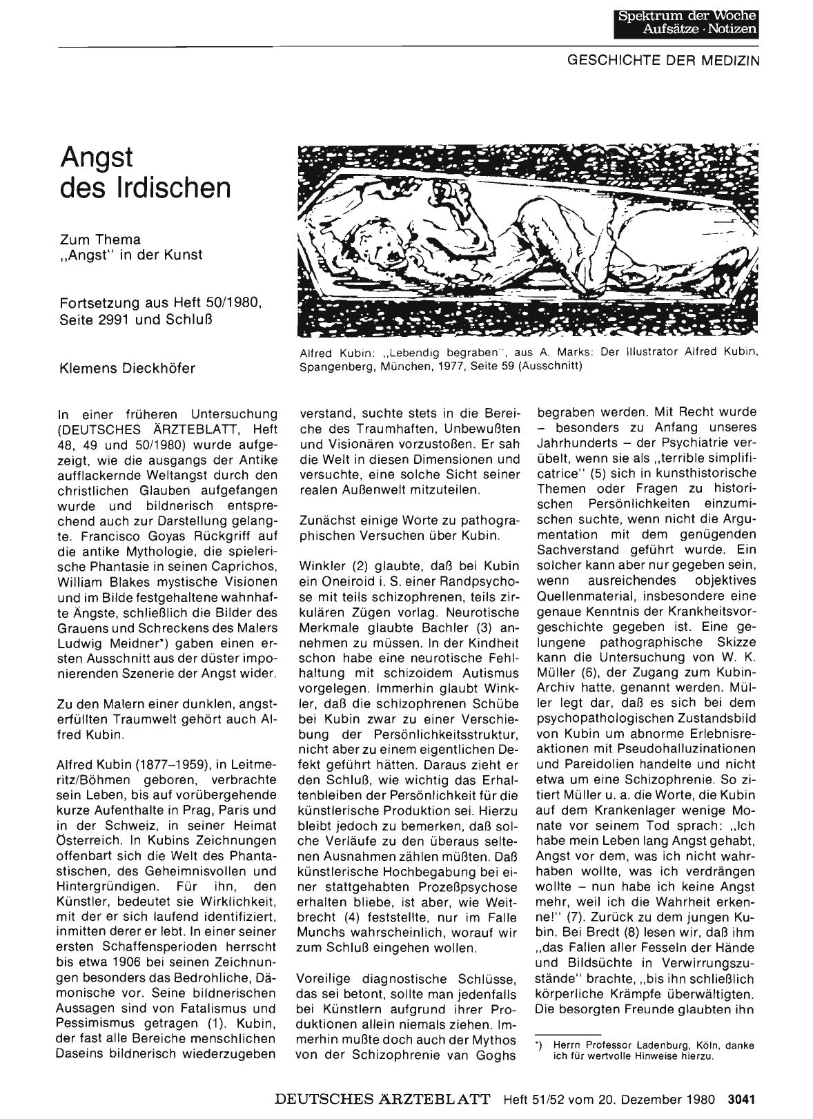 Vorschauseite 1: Angst des Irdischen: Zum Thema „Angst“ in der Kunst - Fortsetzung aus Heft 50/1980, Seite 2991 und Schluß