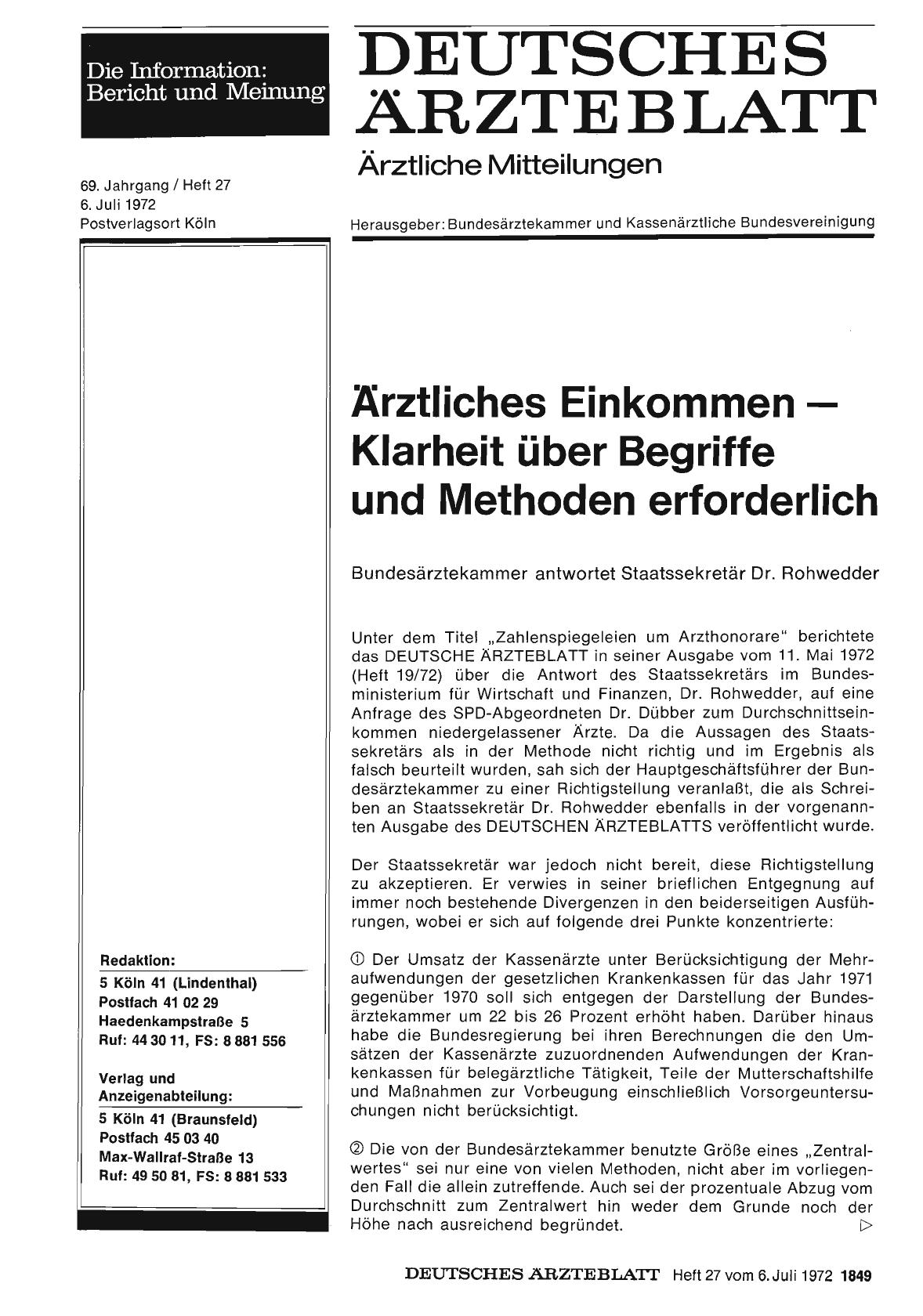 Vorschauseite 1: Ärztliches Einkommen — Klarheit über Begriffe und Methoden erforderlich (1)