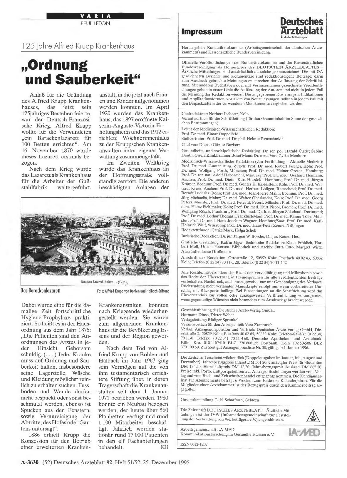 Vorschauseite 1: 125 Jahre Alfried Krupp Krankenhaus: „Ordnung und Sauberkeit“
