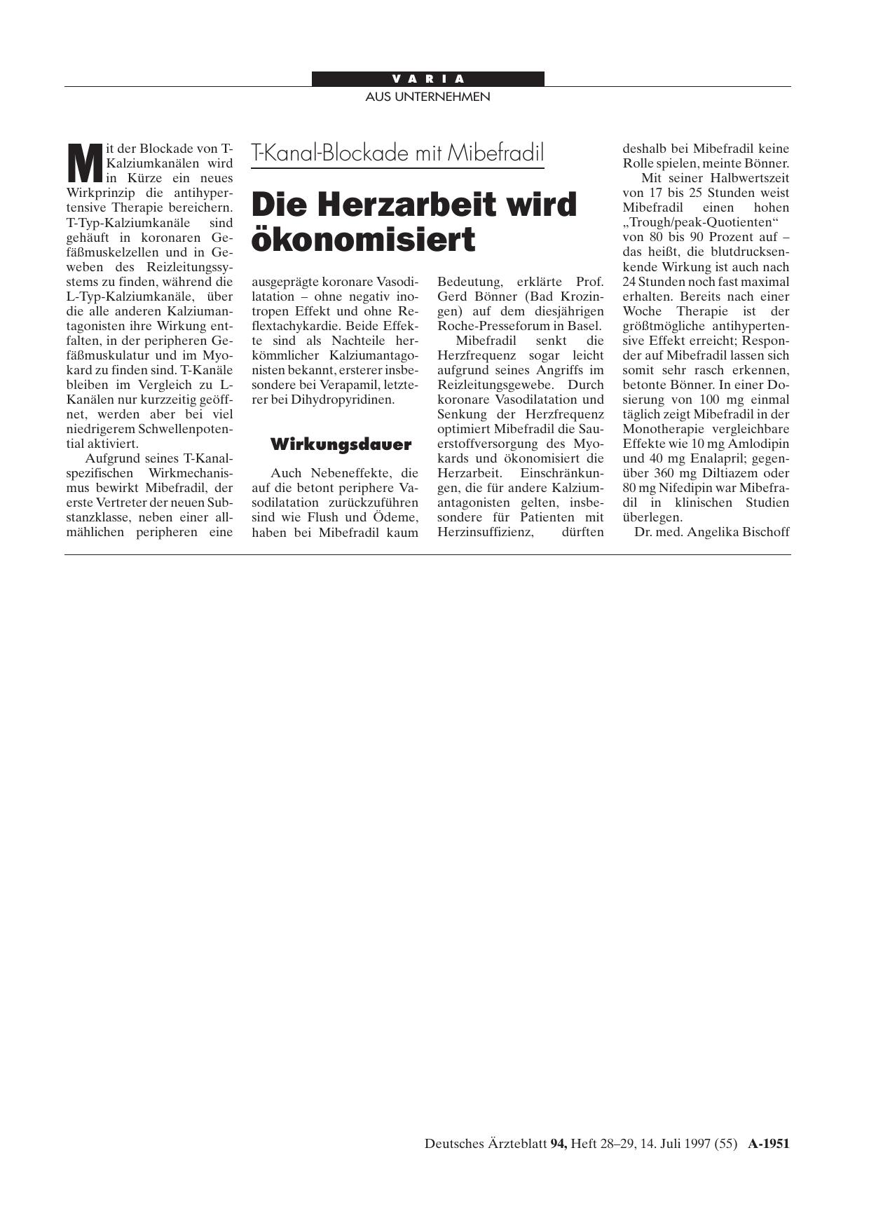 Vorschauseite 1: T-Kanal-Blockade mit Mibefradil: Die Herzarbeit wird ökonomisiert