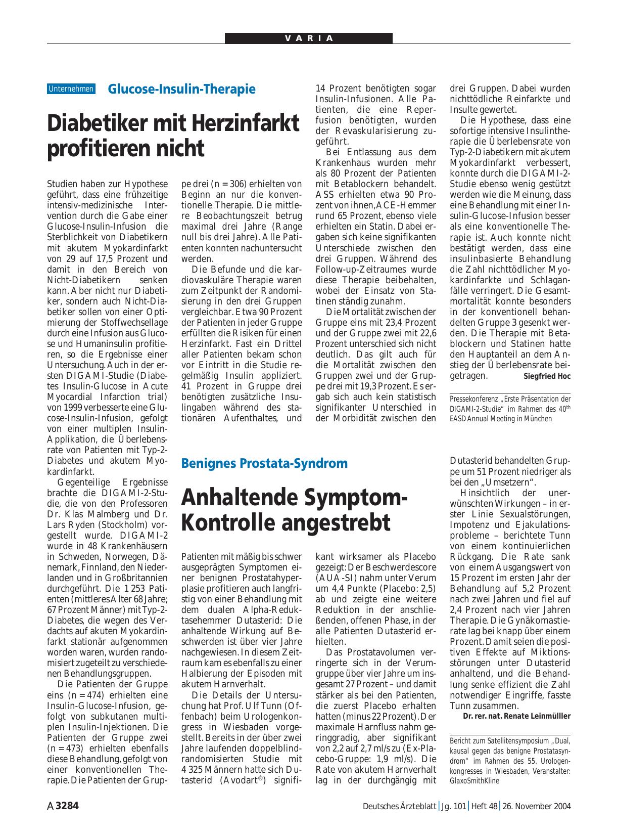 Vorschauseite 1: Benignes Prostata-Syndrom: Anhaltende Symptom-Kontrolle angestrebt