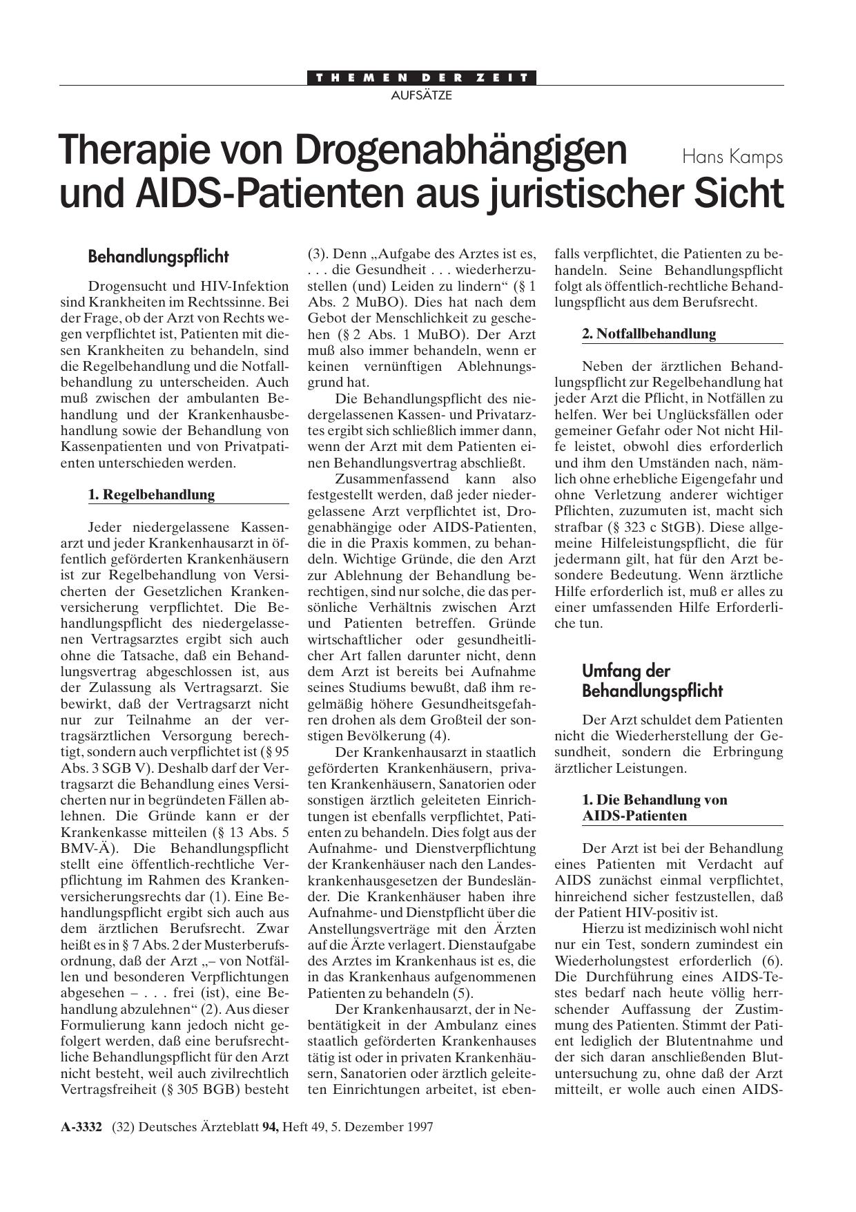 Vorschauseite 1: Therapie von Drogenabhängigen und AIDS-Patienten aus juristischer Sicht