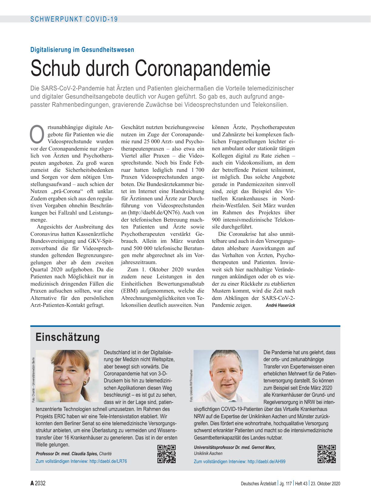 Vorschauseite 1: Digitalisierung im Gesundheitswesen: Schub durch Coronapandemie