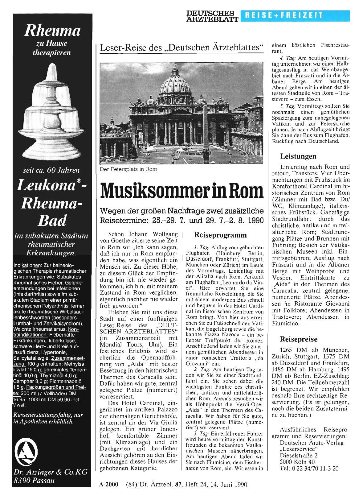 Vorschauseite 1: Leser-Reise des „Deutschen Ärzteblattes“: Musiksommerin Rom