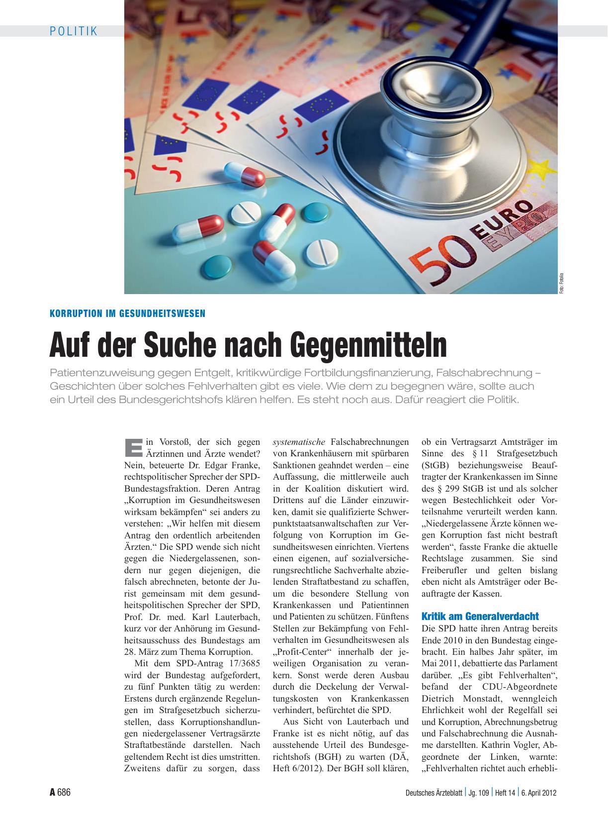 Vorschauseite 1: Korruption im Gesundheitswesen: Auf der Suche nach Gegenmitteln