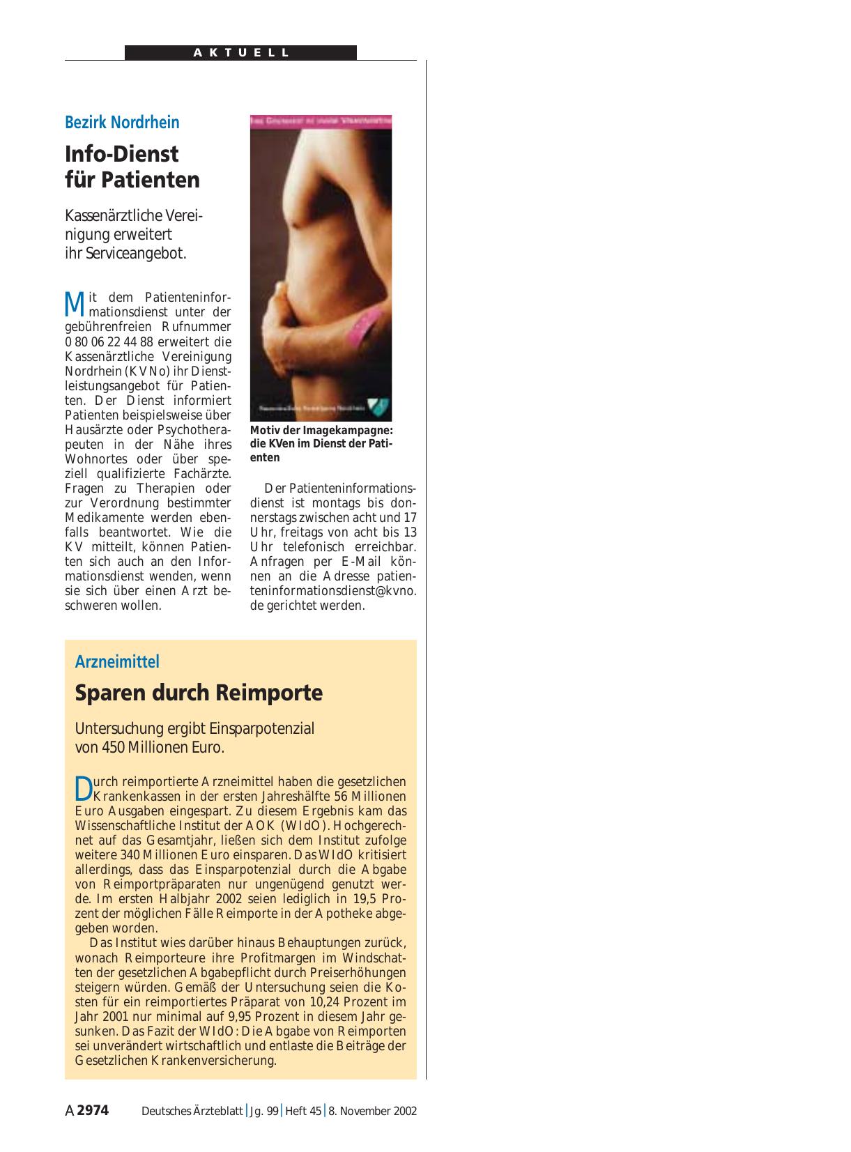 Vorschauseite 1: Arzneimittel: Sparen durch Reimporte