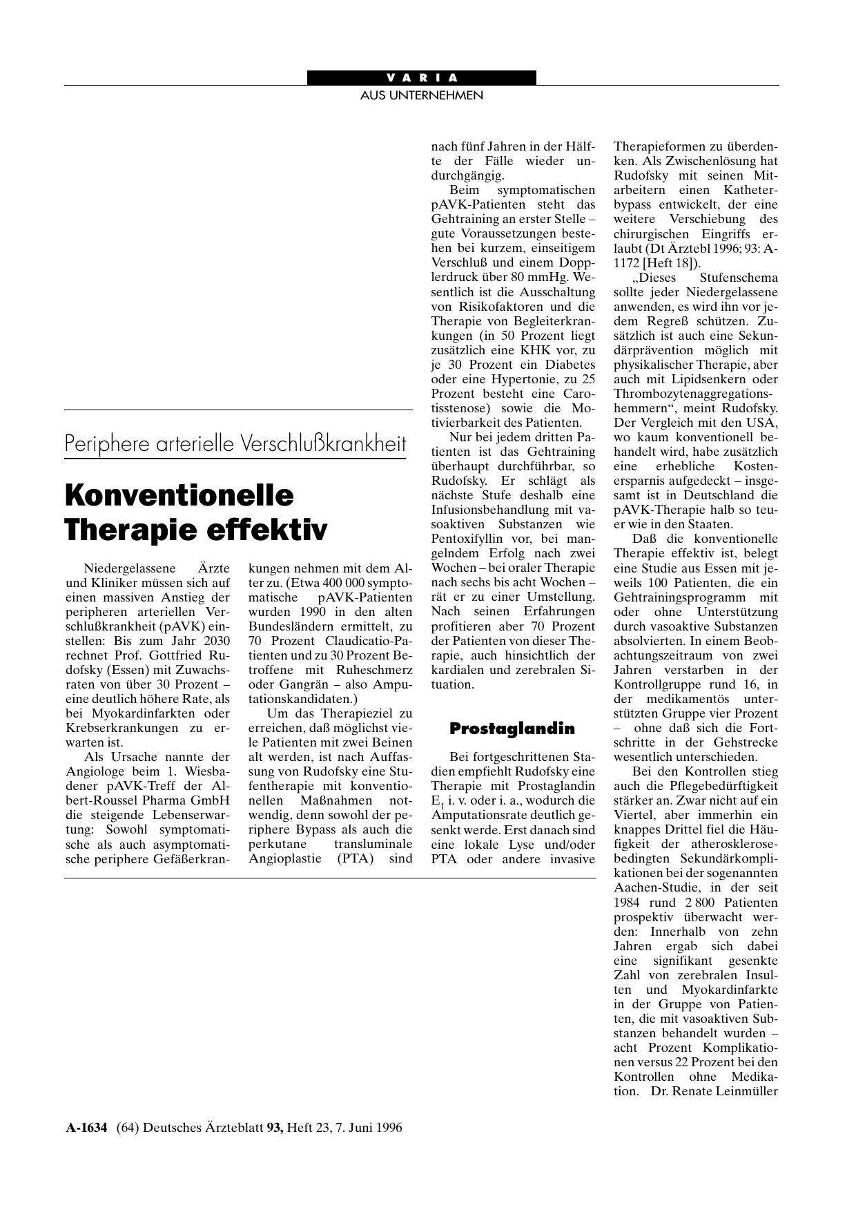 Vorschauseite 1: Periphere arterielle Verschlußkrankheit: Konventionelle Therapie effektiv