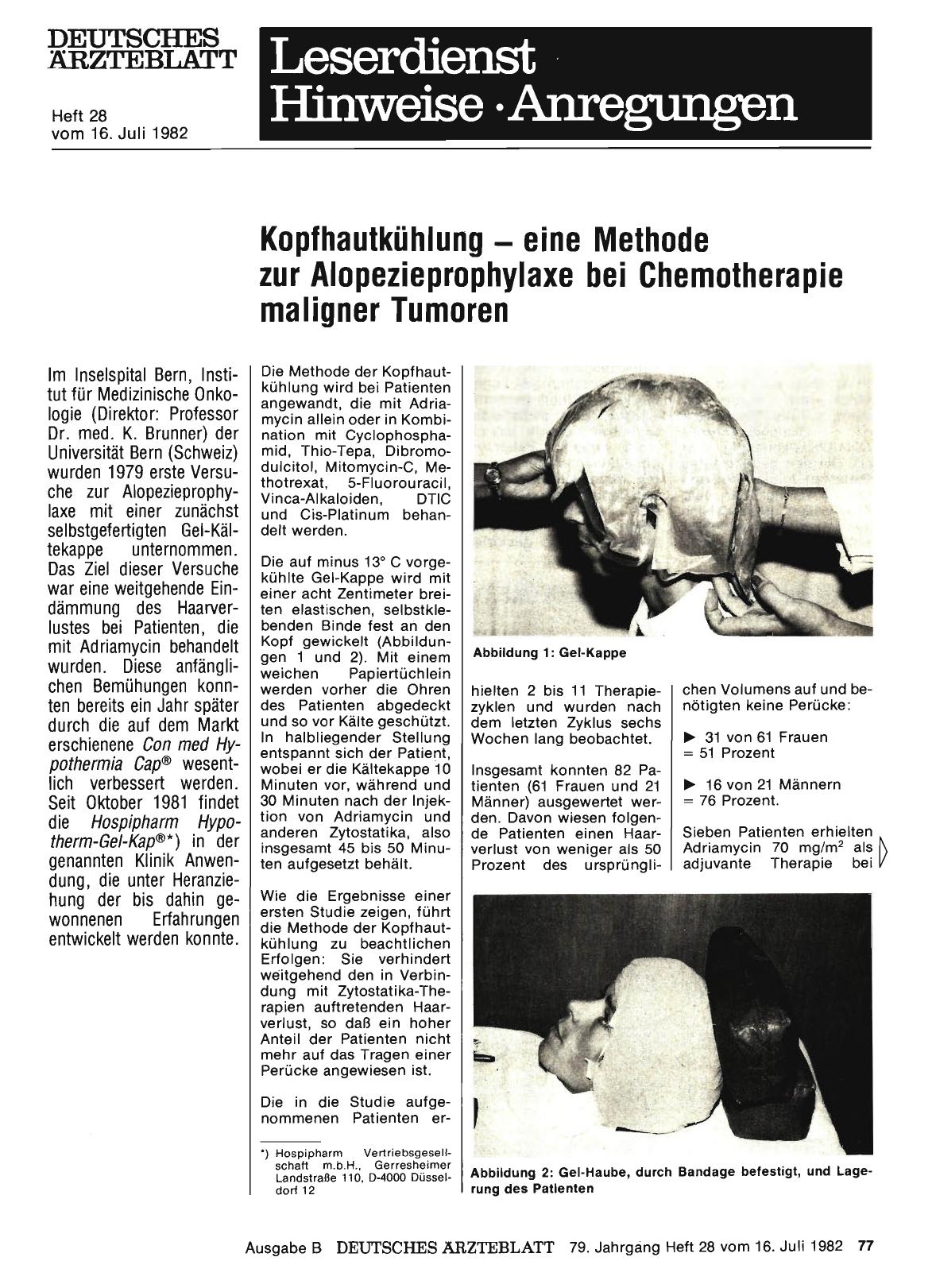 Vorschauseite 1: Kopfhautkühlung — eine Methode zur Alopezieprophylaxe bei Chemotherapie maligner Tumoren