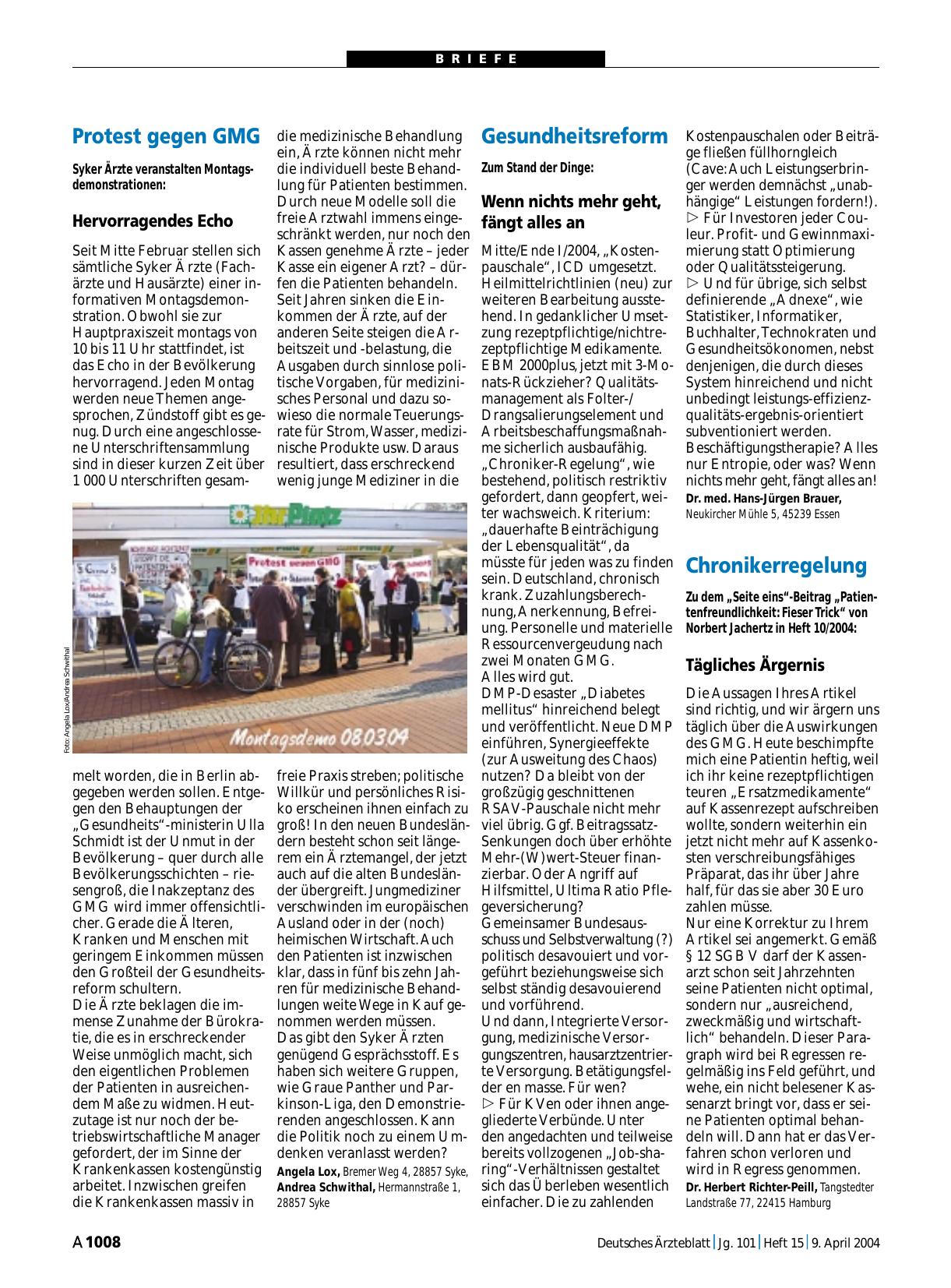 Vorschauseite 1: Protest gegen GMG: Hervorragendes Echo