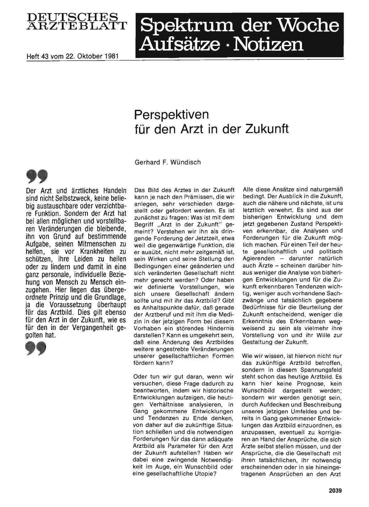 Vorschauseite 1: Perspektiven für den Arzt in der Zukunft