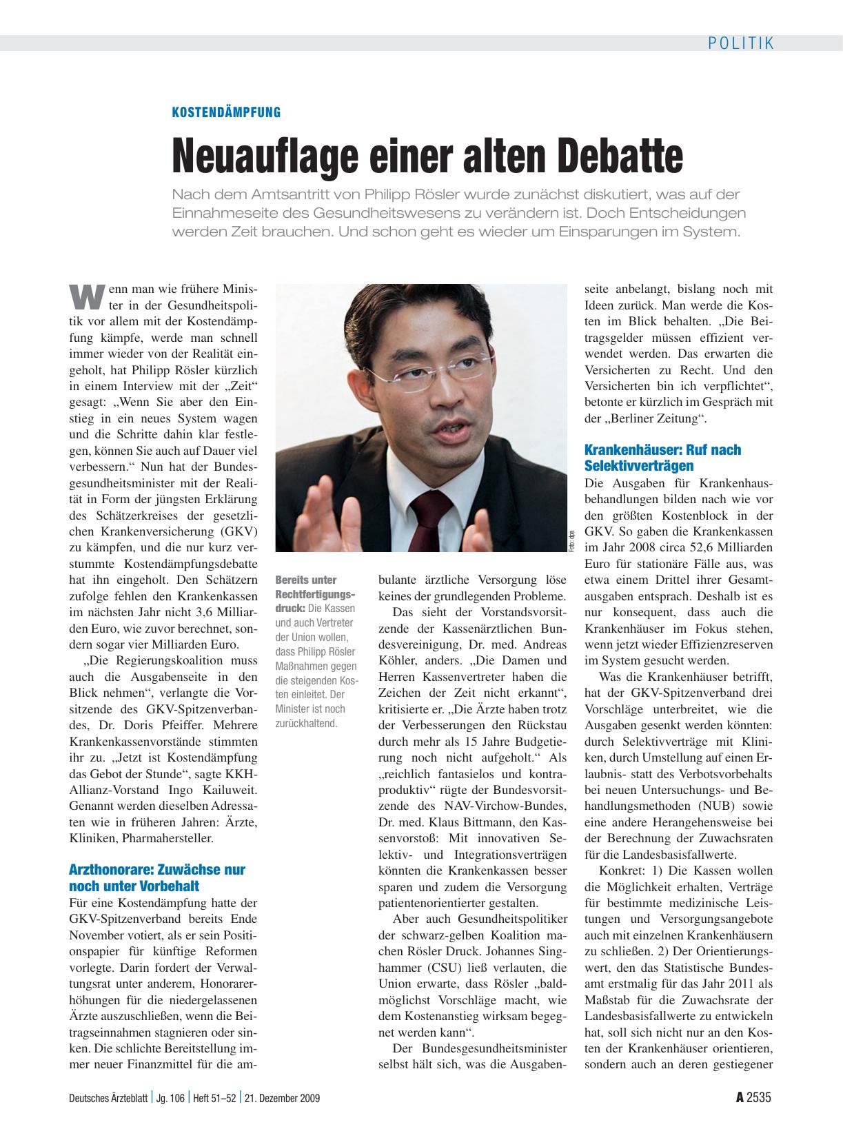 Vorschauseite 1: Kostendämpfung: Neuauflage einer alten Debatte