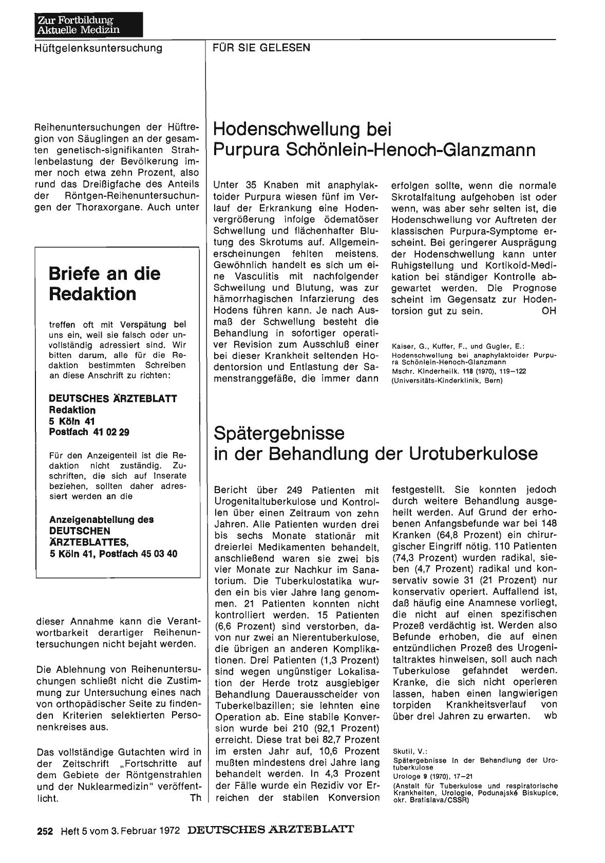 Vorschauseite 1: Spätergebnisse in der Behandlung der Urotuberkulose