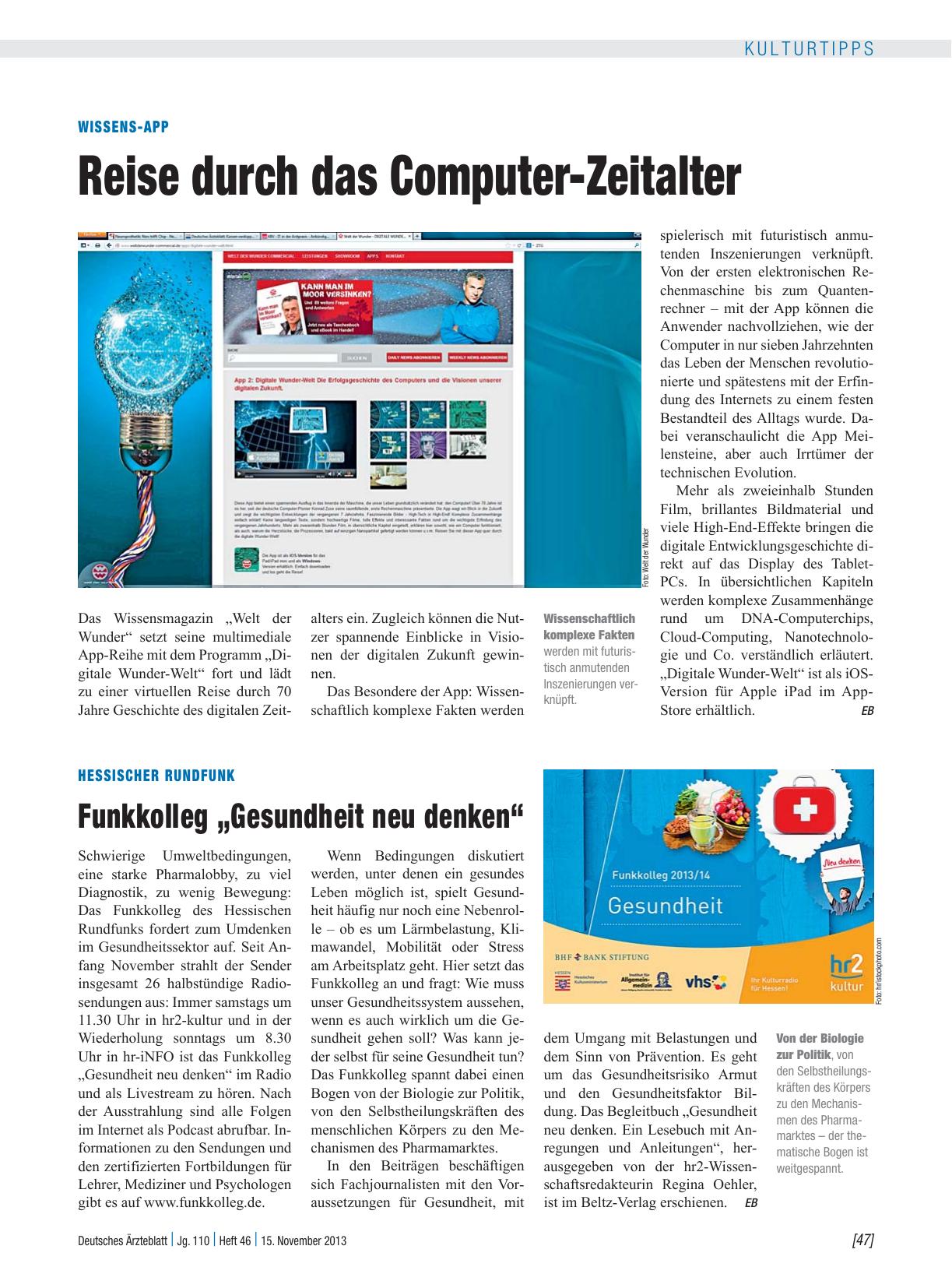 Vorschauseite 1: Hessischer Rundfunk: Funkkolleg „Gesundheit neu denken“