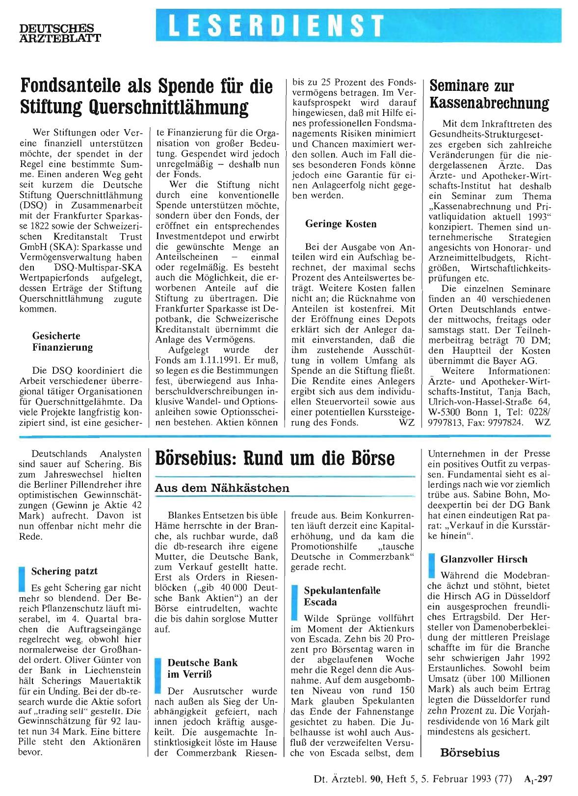 Vorschauseite 1: Börsebius: Rund um die Börse: Aus dem Nähkästchen