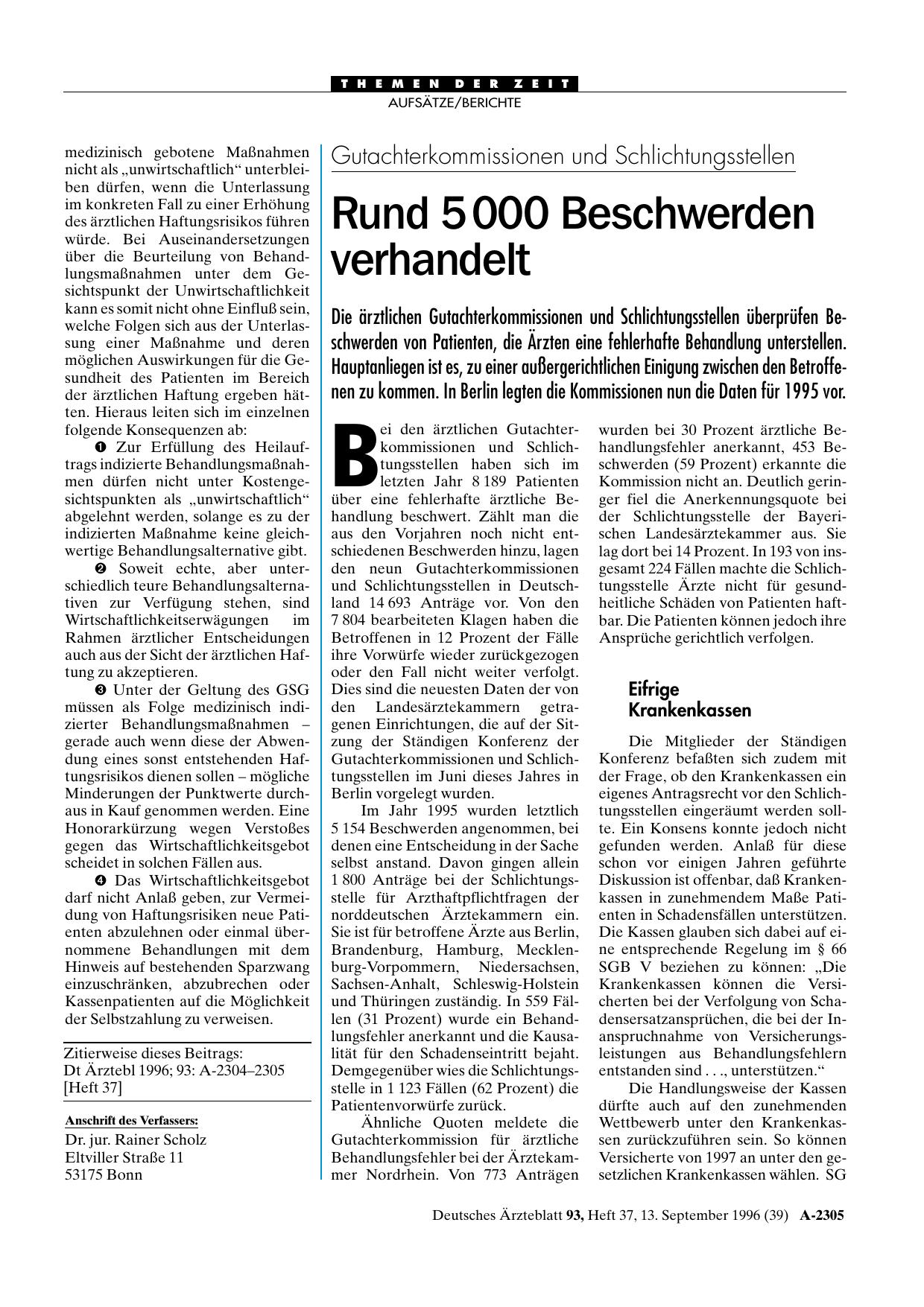 Vorschauseite 1: Gutachterkommissionen und Schlichtungsstellen: Rund 5 000 Beschwerden verhandelt