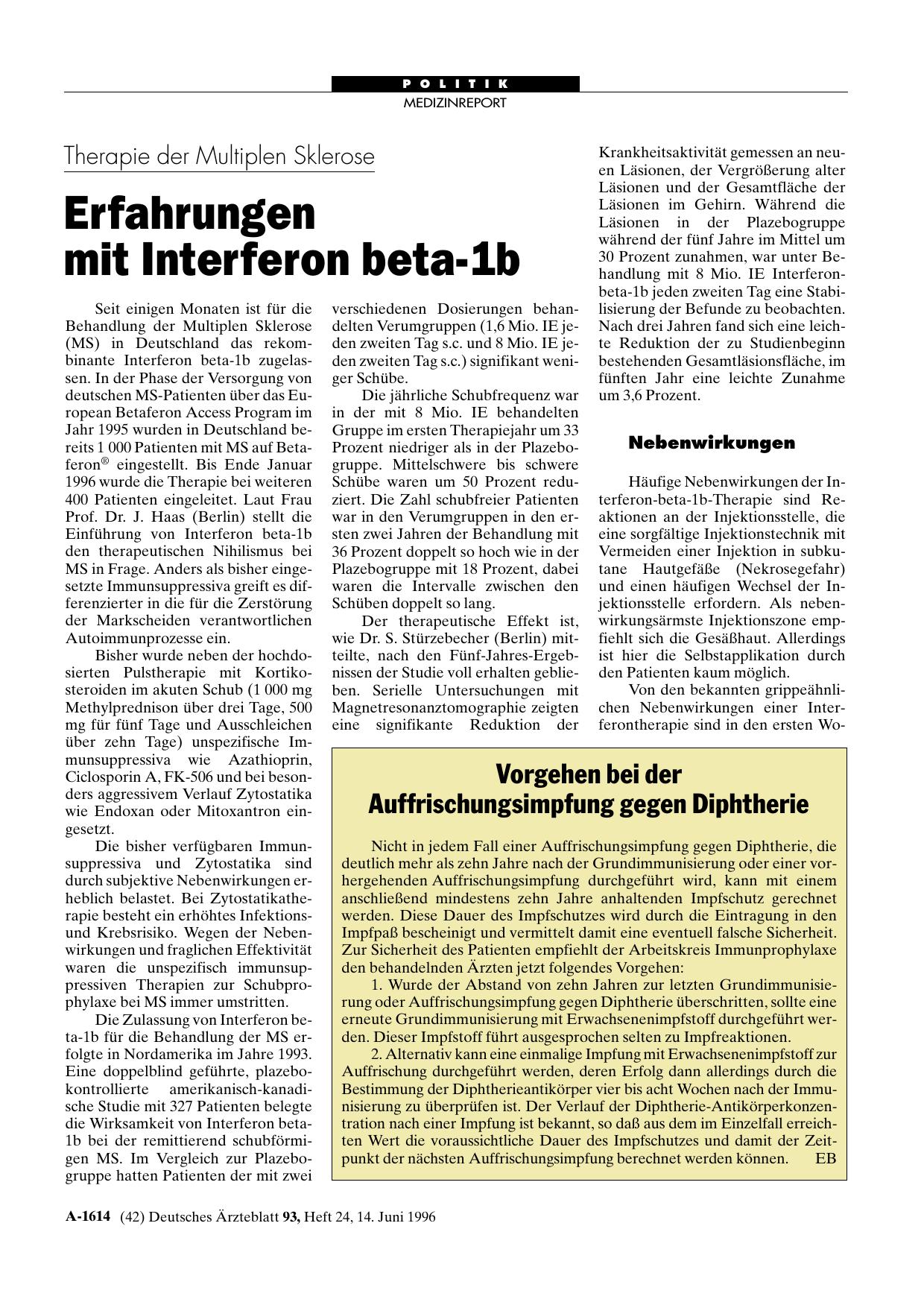 Vorschauseite 1: Vorgehen bei der Auffrischungsimpfung gegen Diphtherie