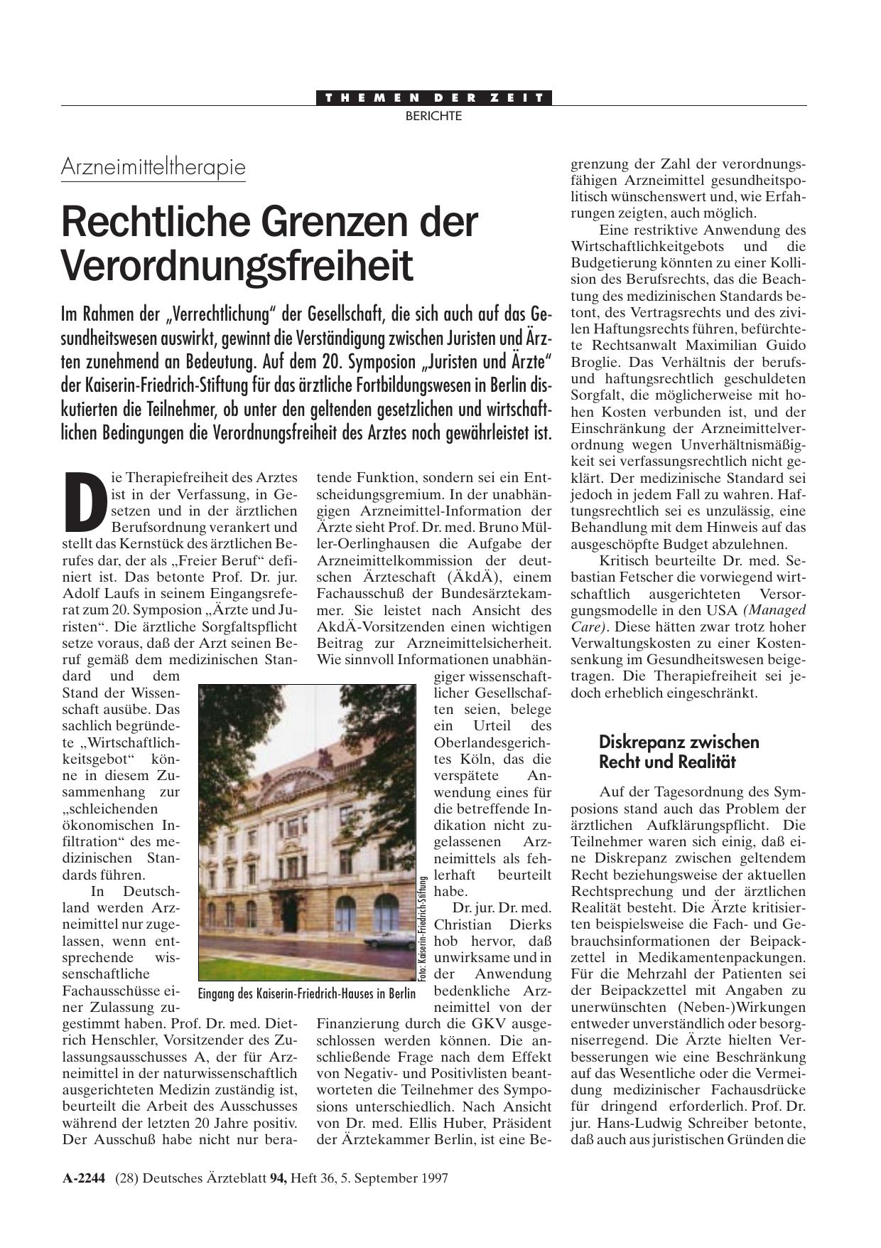 Vorschauseite 1: Arzneimitteltherapie: Rechtliche Grenzen der Verordnungsfreiheit