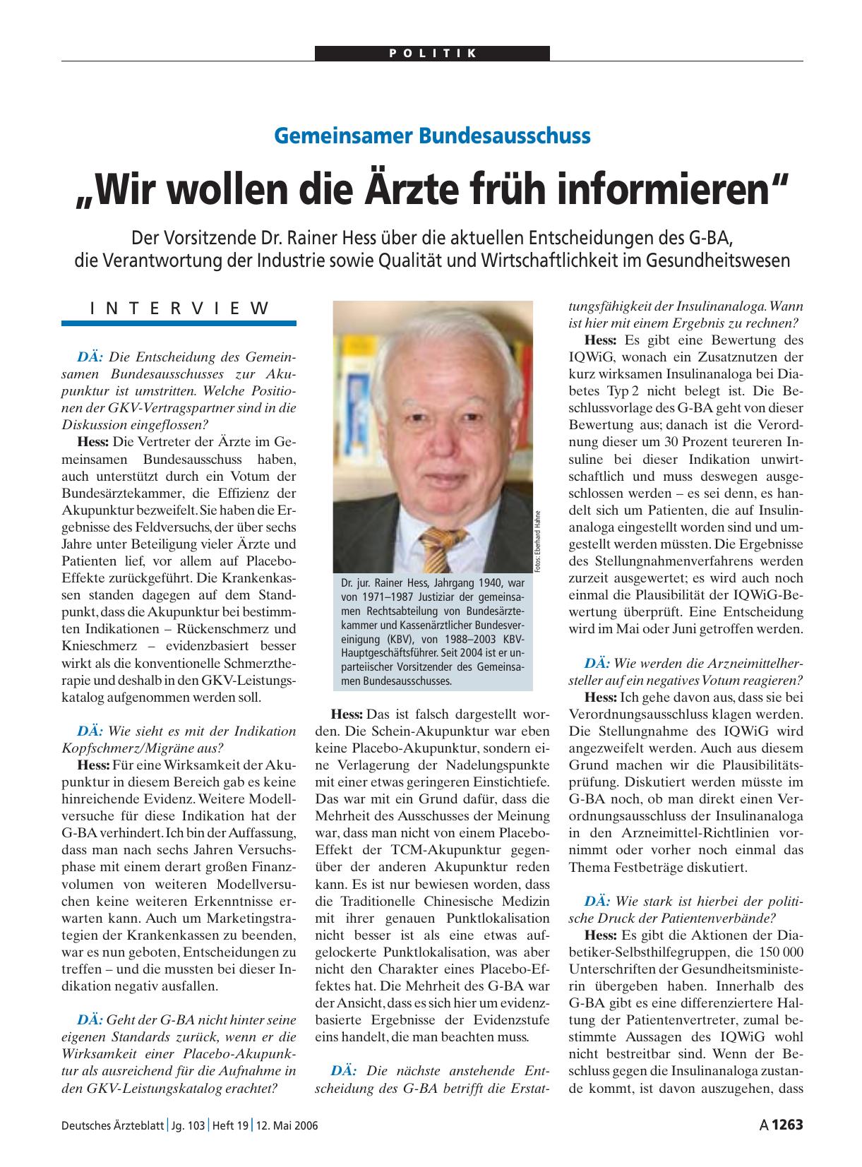 Vorschauseite 1: Gemeinsamer Bundesausschuss: „Wir wollen die Ärzte früh informieren“