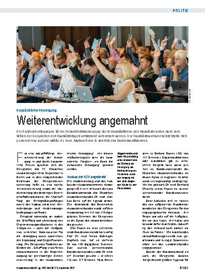 Vorschauseite 1: Hausärztliche Versorgung: Weiterentwicklung angemahnt